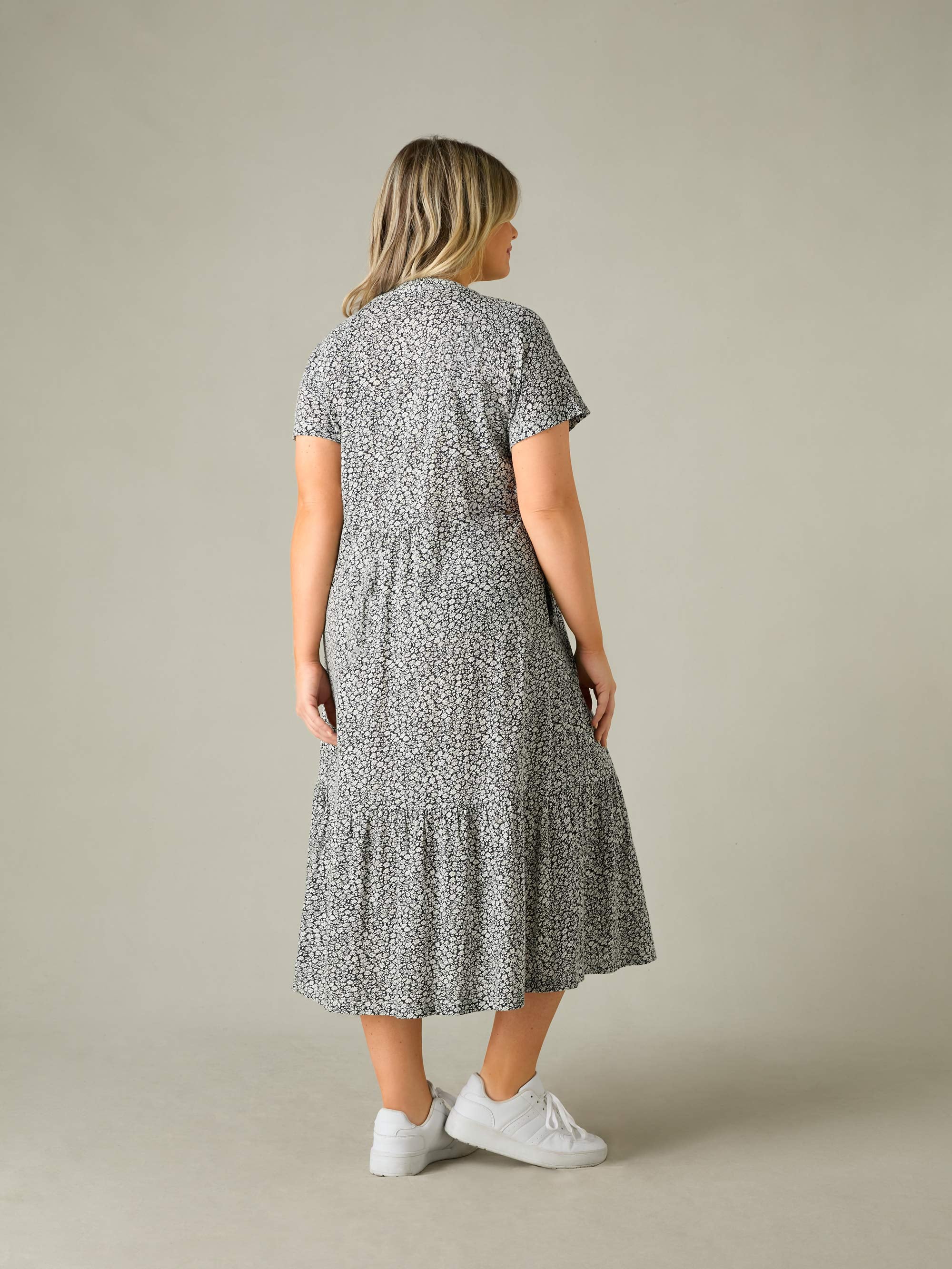 Mono Ditsy Jersey Cap Sleeve Dress - Image 8