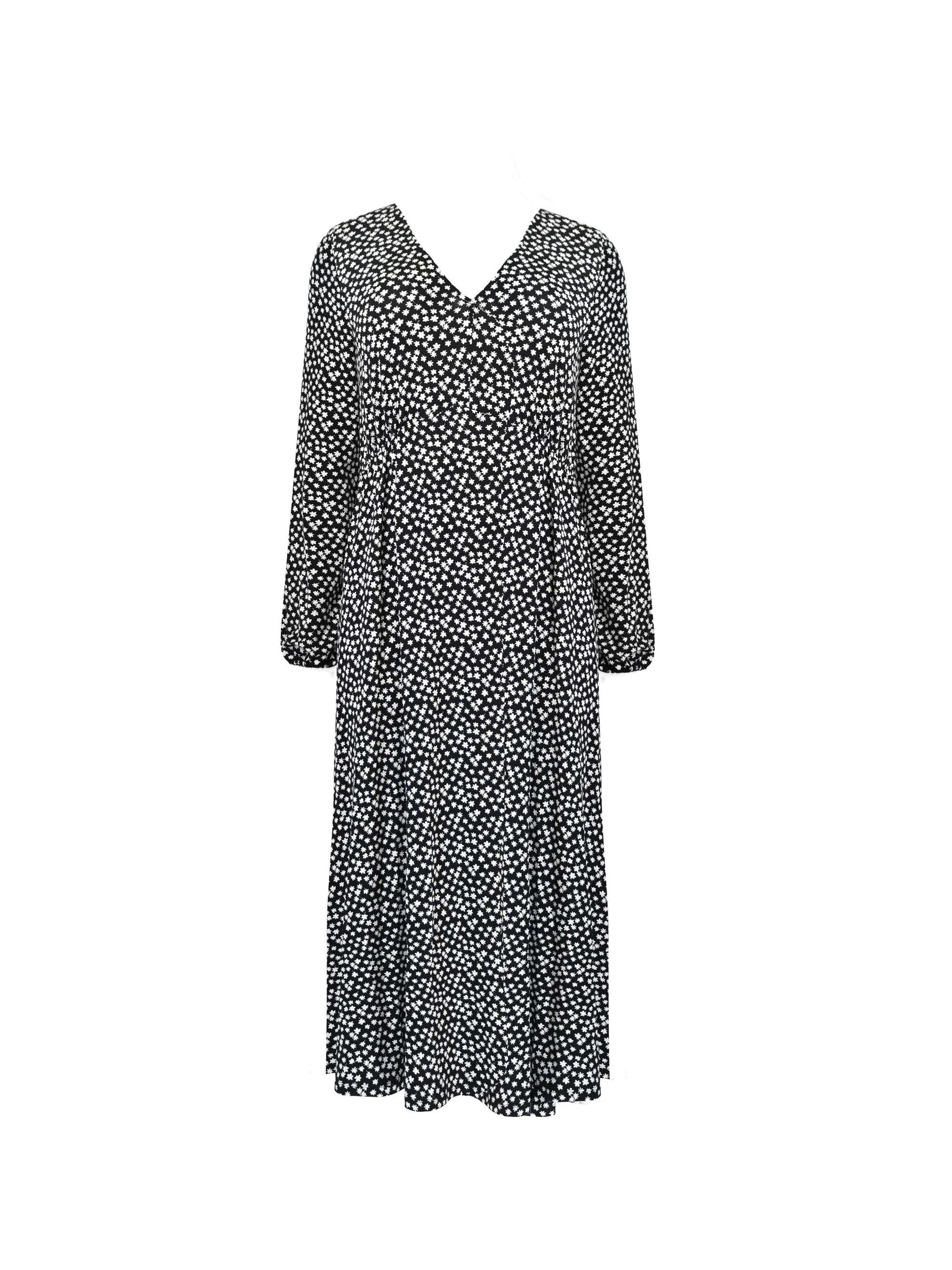 Mono Ditsy Print Jersey Gathered Waist Midi Dress - Image 5