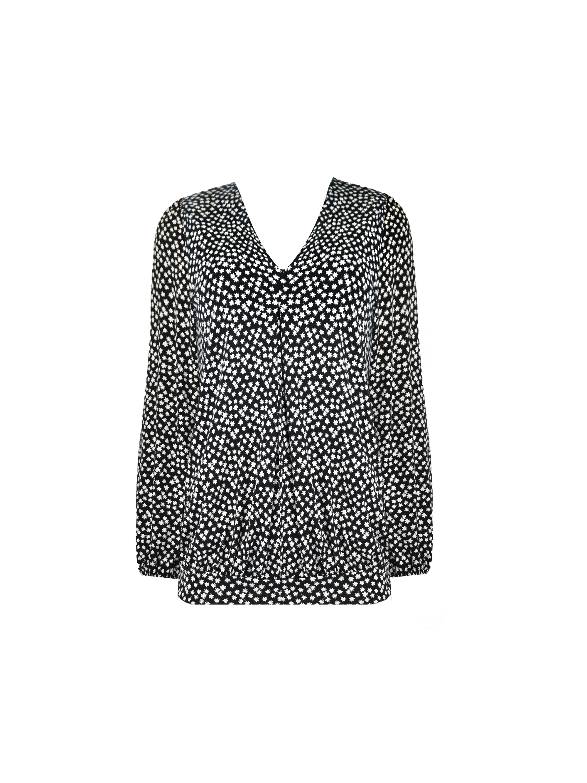 Mono Ditsy Print Jersey Pleat Front Top - Image 5