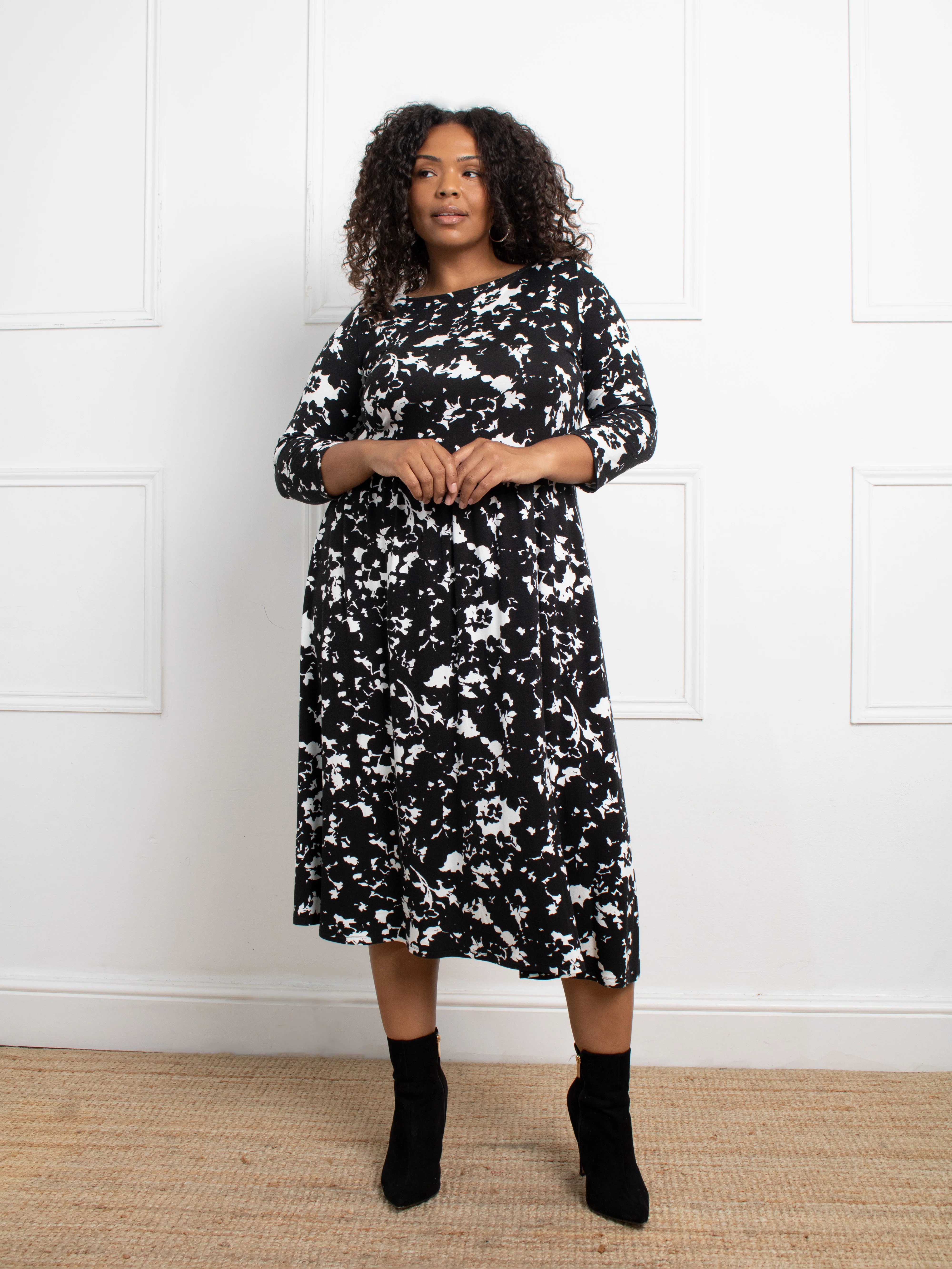 Mono Floral Jersey Midi Dress - Image 2
