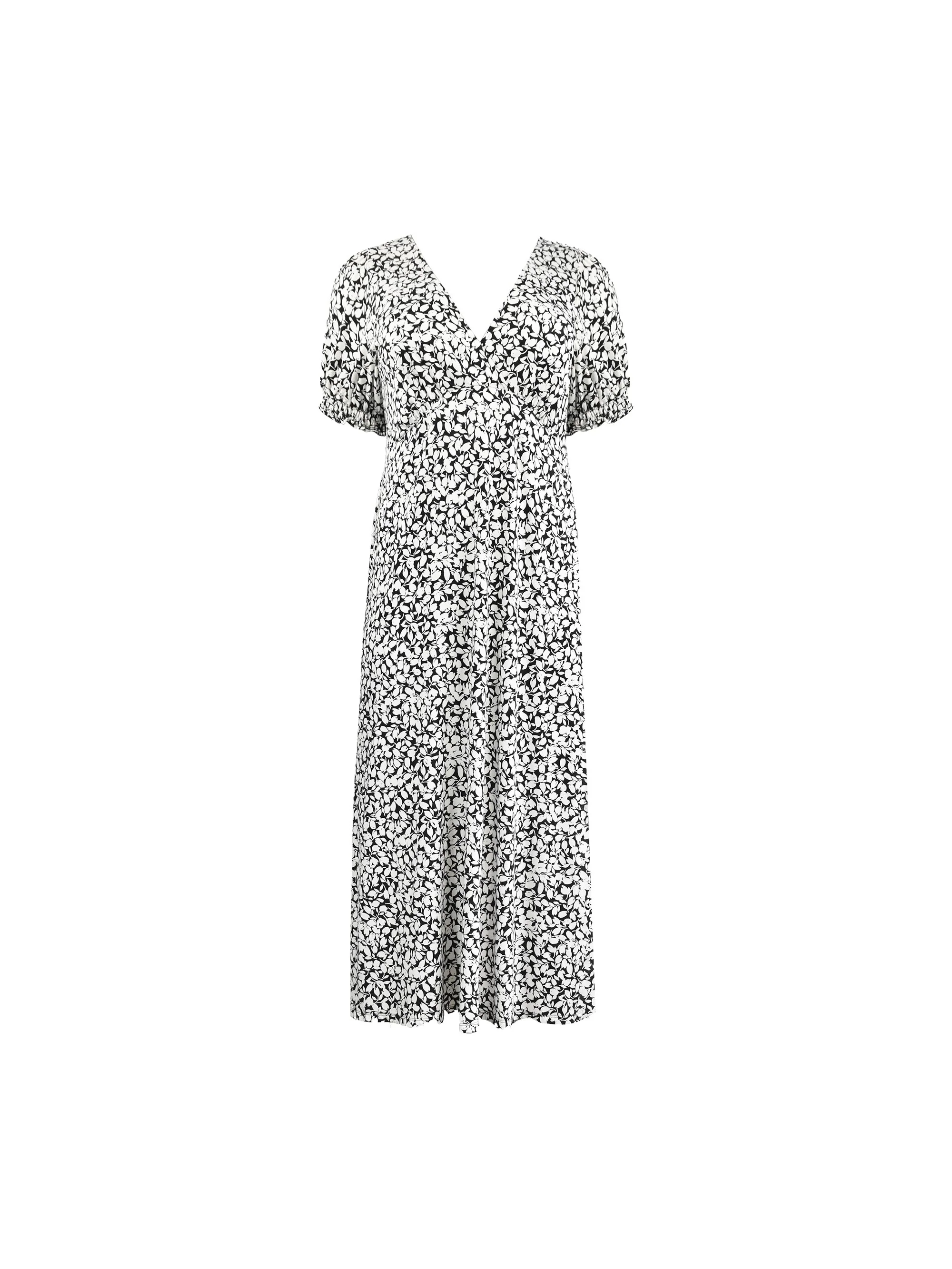 Mono Floral Jersey Shirred Cuff Maxi Dress - Image 8
