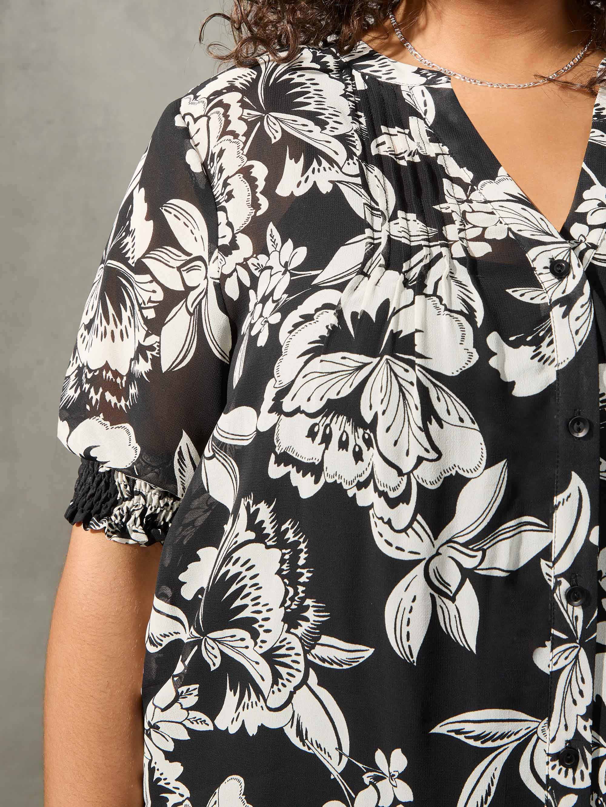 Mono Floral Pintuck Blouse - Image 3