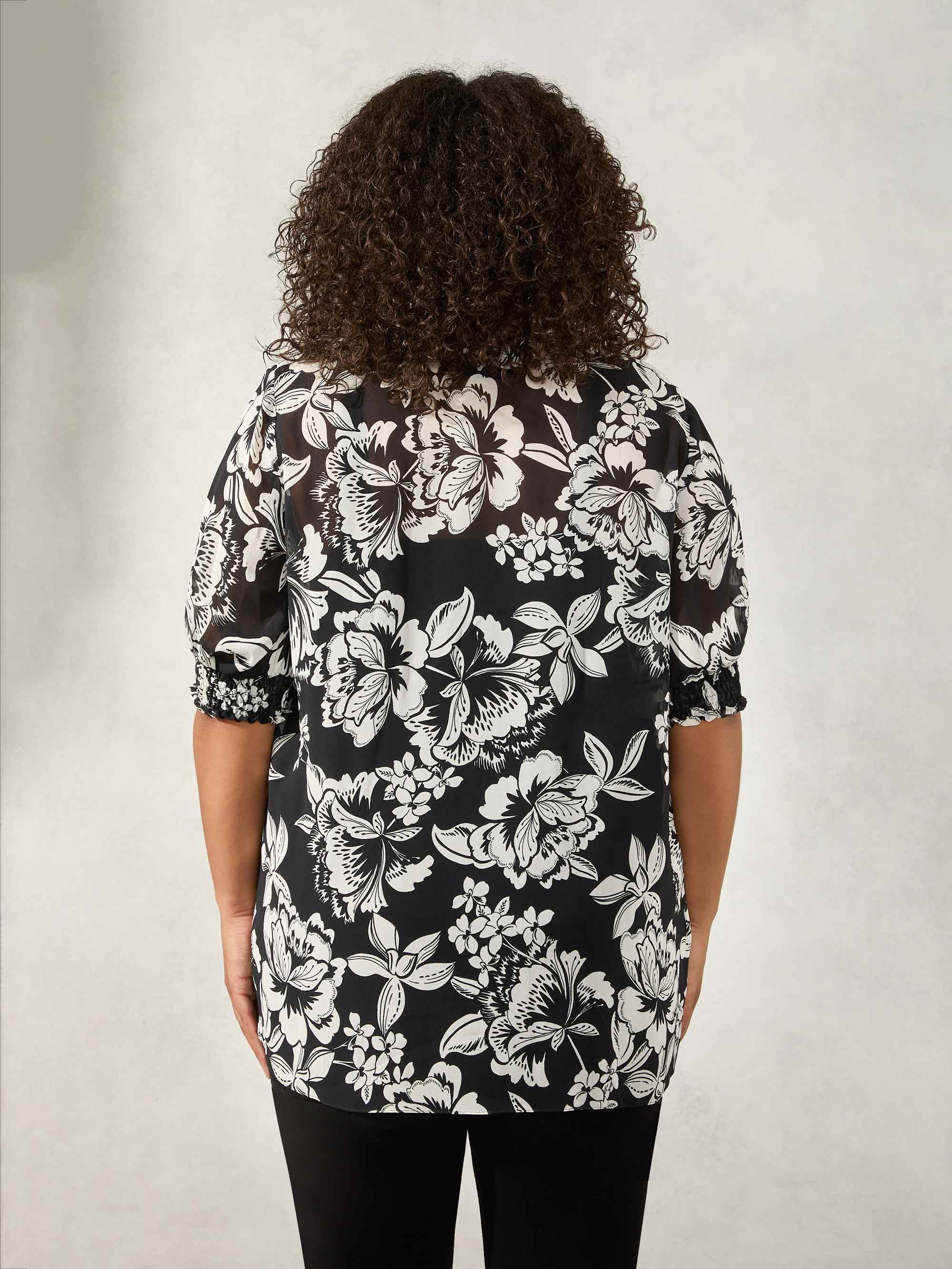 Mono Floral Pintuck Blouse - Image 4