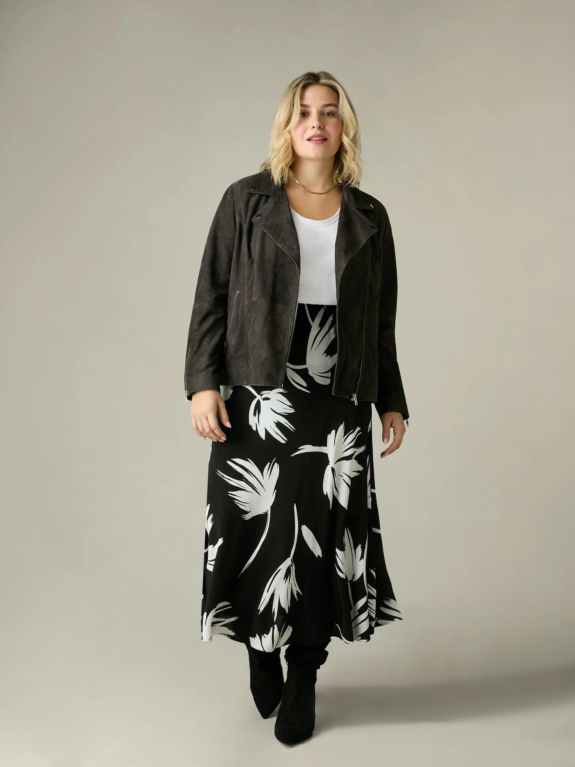 Mono Floral Print Bias Cut Skirt - Image 2