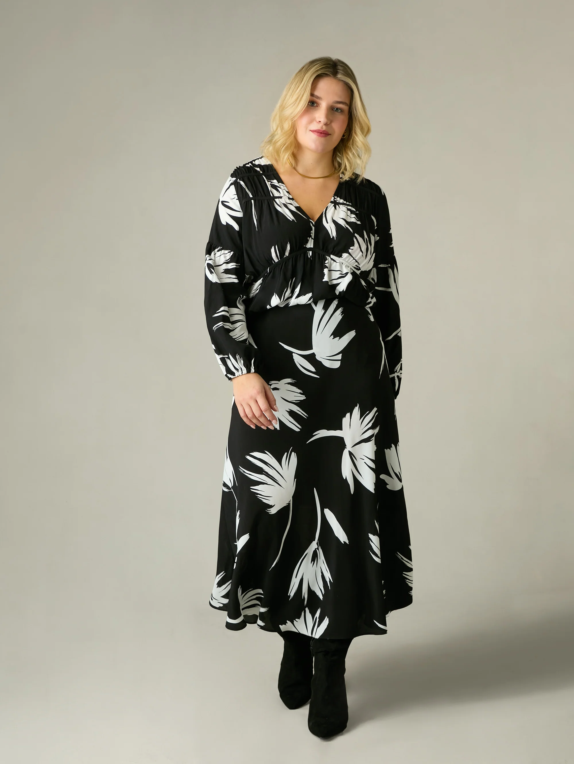 Mono Floral Print Bias Cut Skirt - Image 3