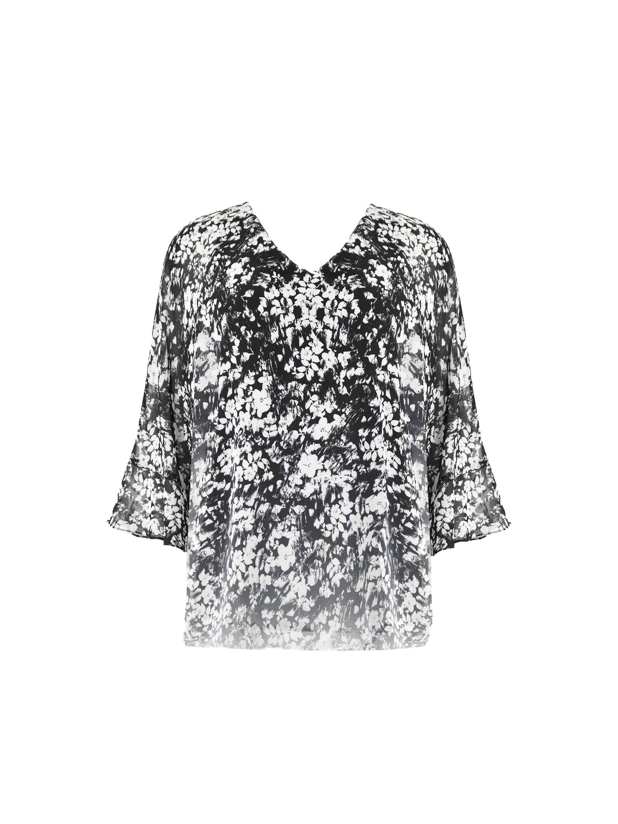 Mono Floral Print Flute Sleeve Overlay Top - Image 3