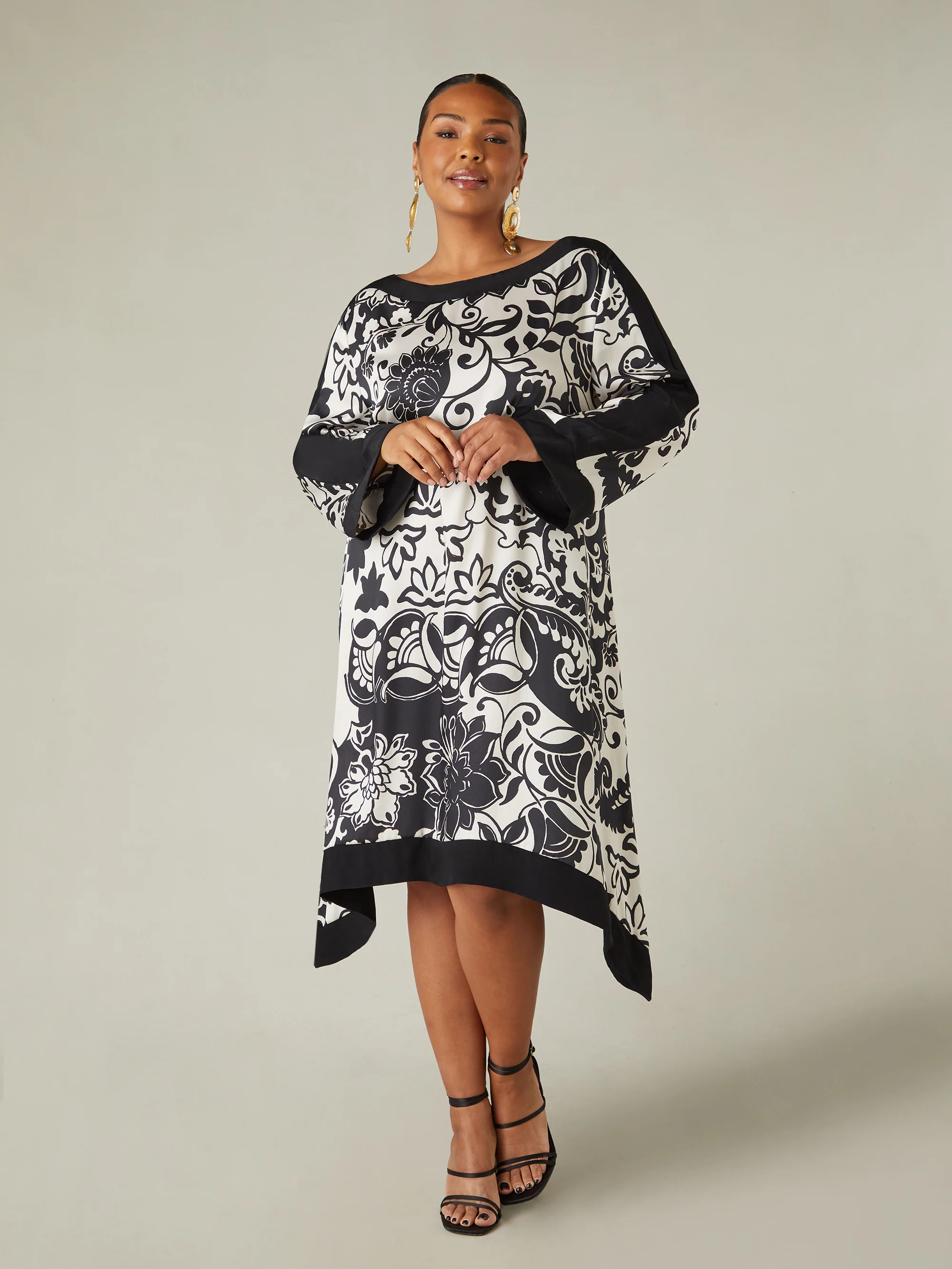 Mono Floral Print Hanky Hem Dress - Image 3