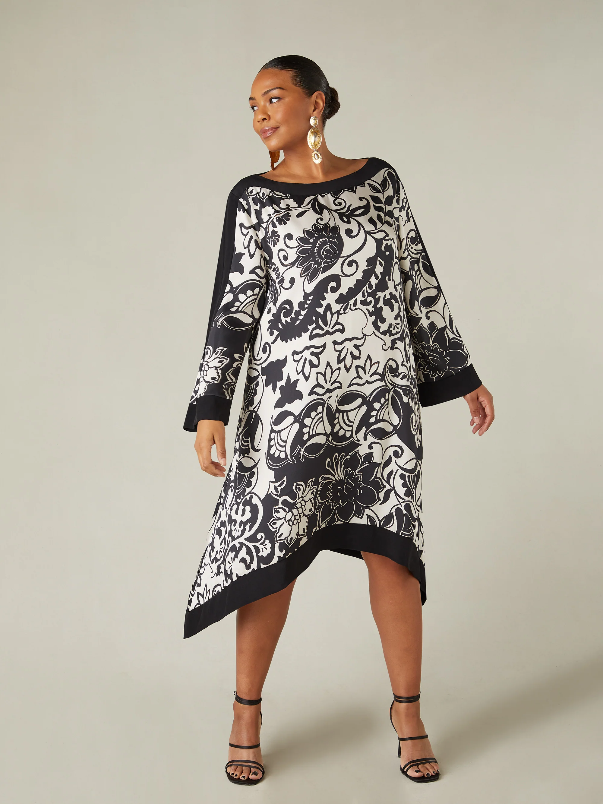 Mono Floral Print Hanky Hem Dress - Image 4