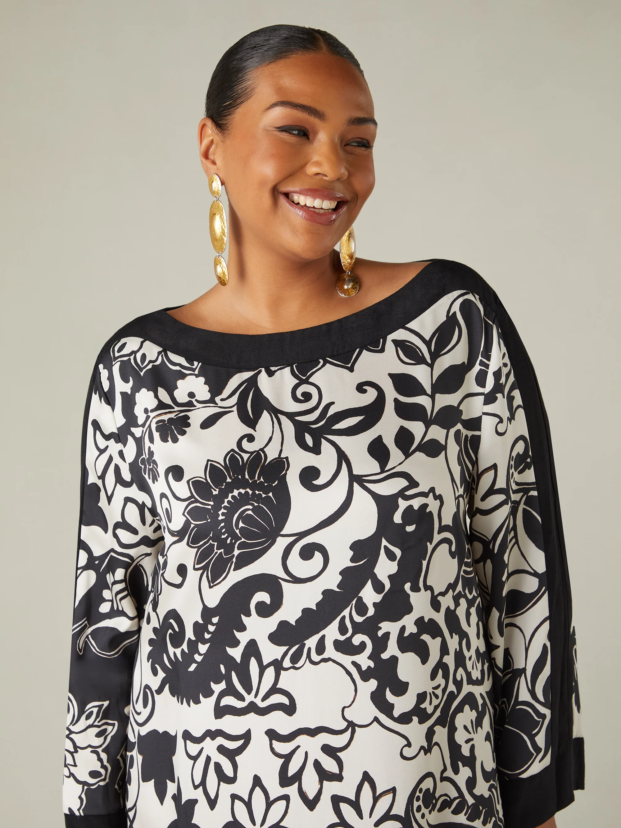 Mono Floral Print Hanky Hem Dress - Image 5