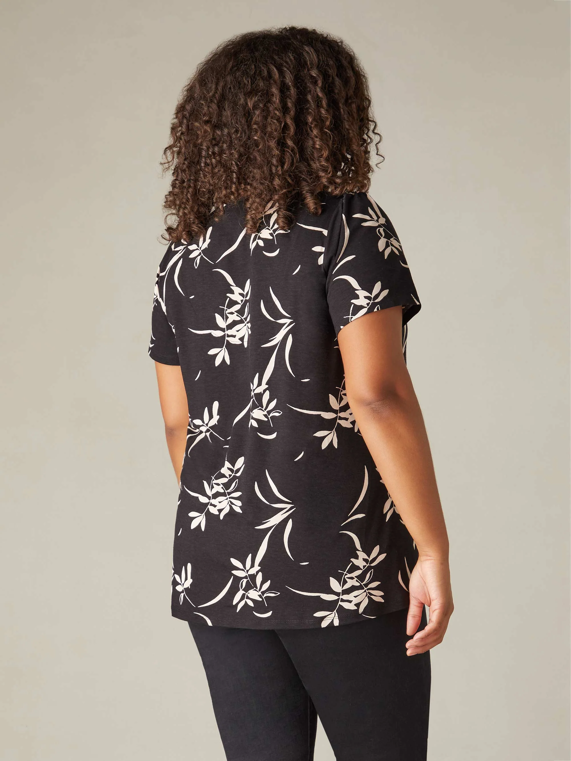 Mono Floral Print Jersey Tie Front Top - Image 4