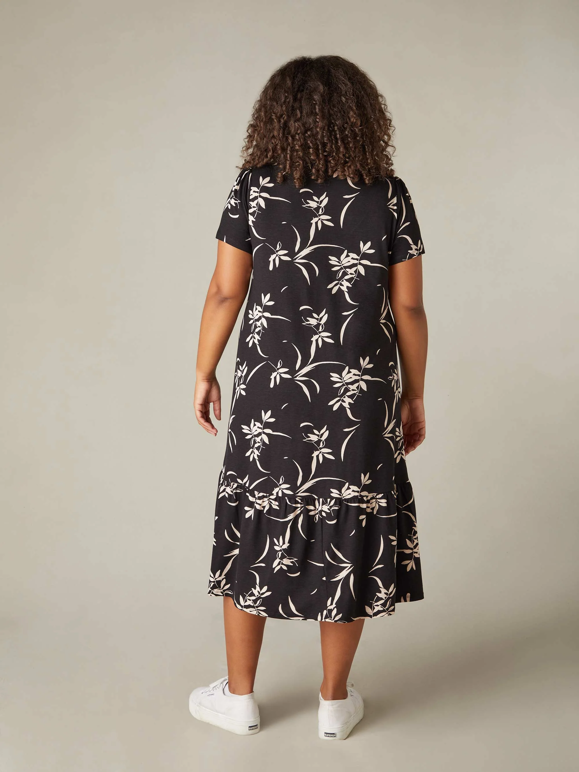 Mono Floral Print Jersey Tiered Midi Shirt Dress - Image 4