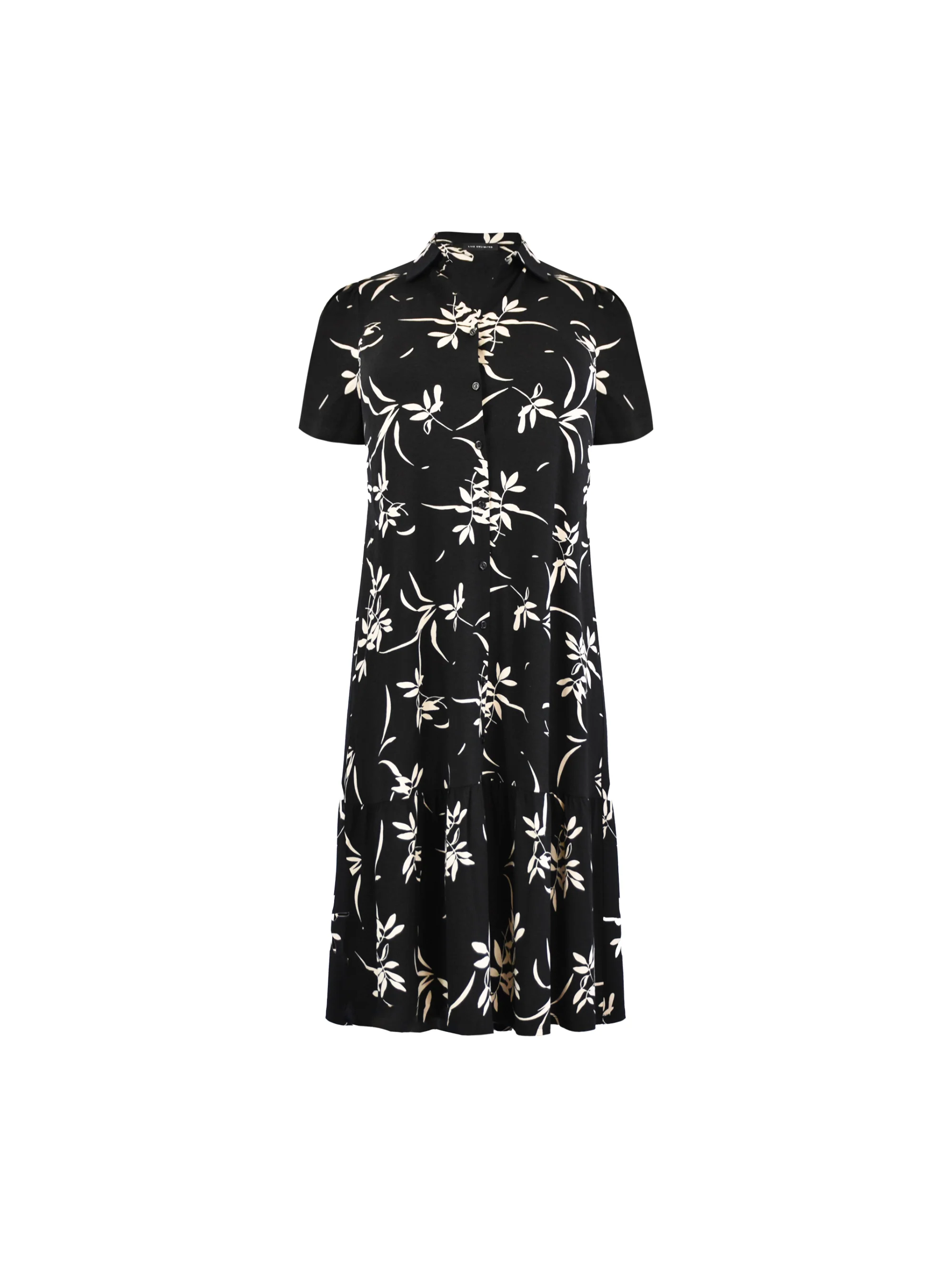 Mono Floral Print Jersey Tiered Midi Shirt Dress - Image 6
