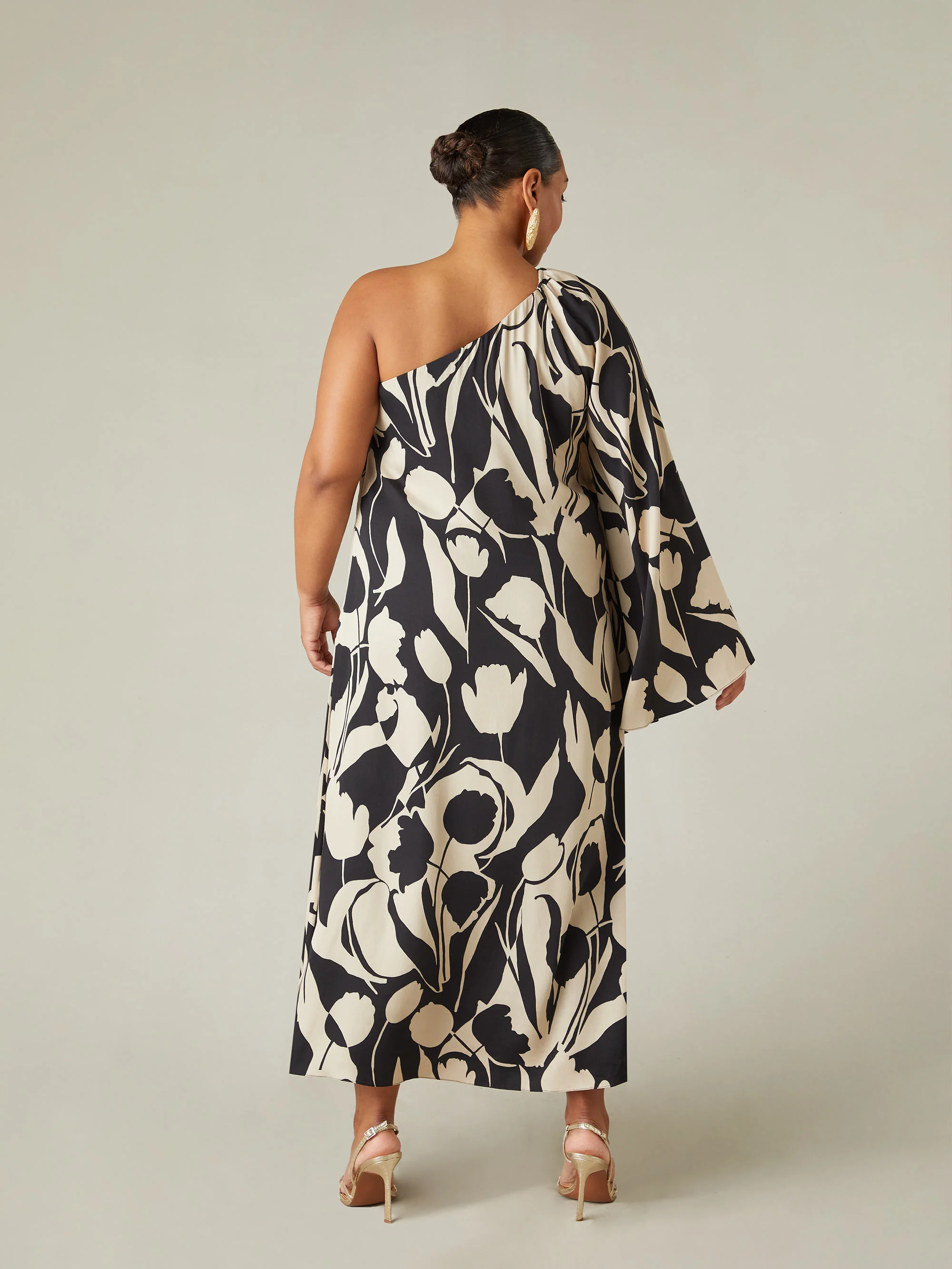 Mono Floral Print One Shoulder Maxi Dress - Image 6
