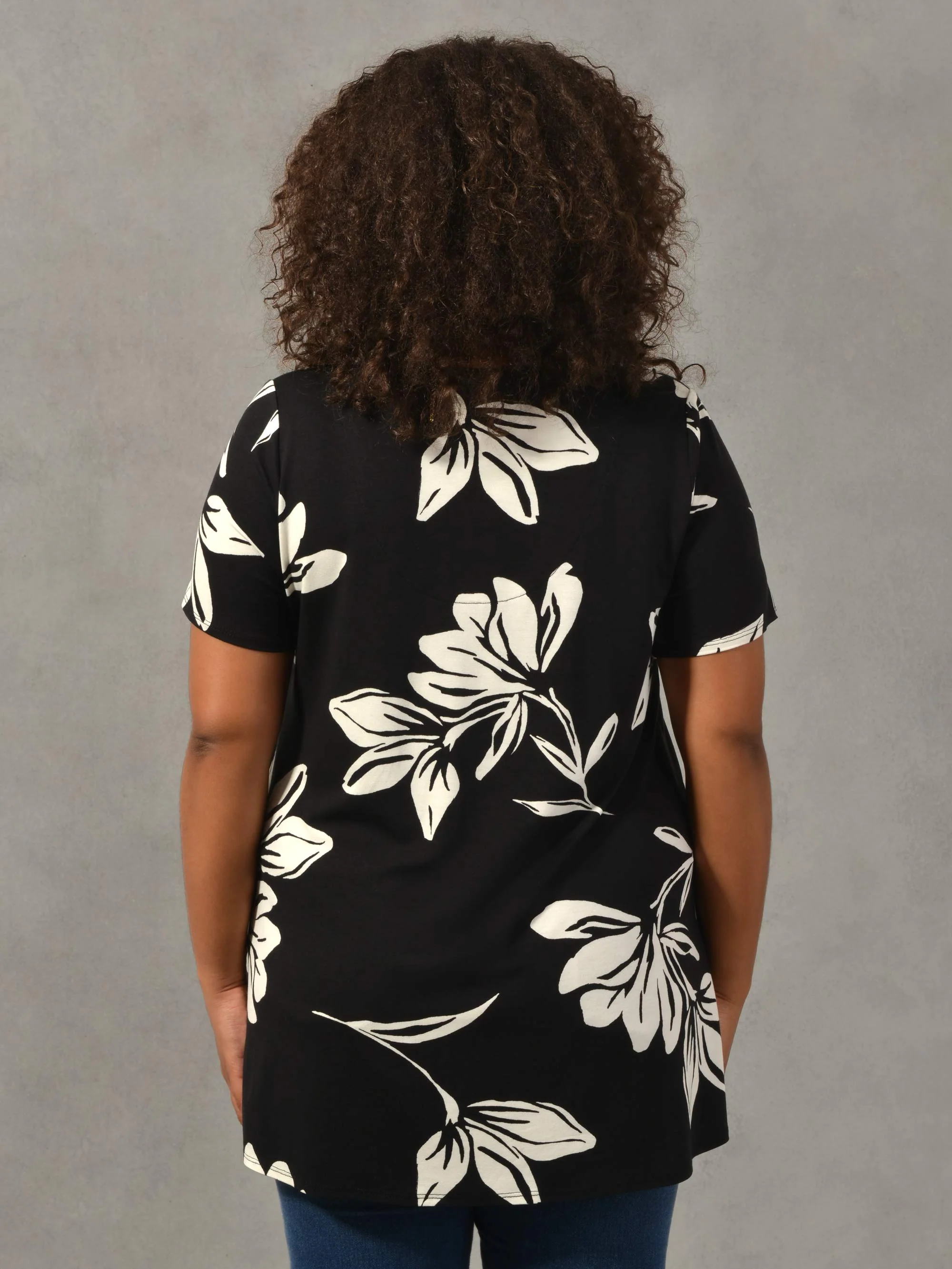 Mono Floral Print Pleat Front Jersey Top - Image 2