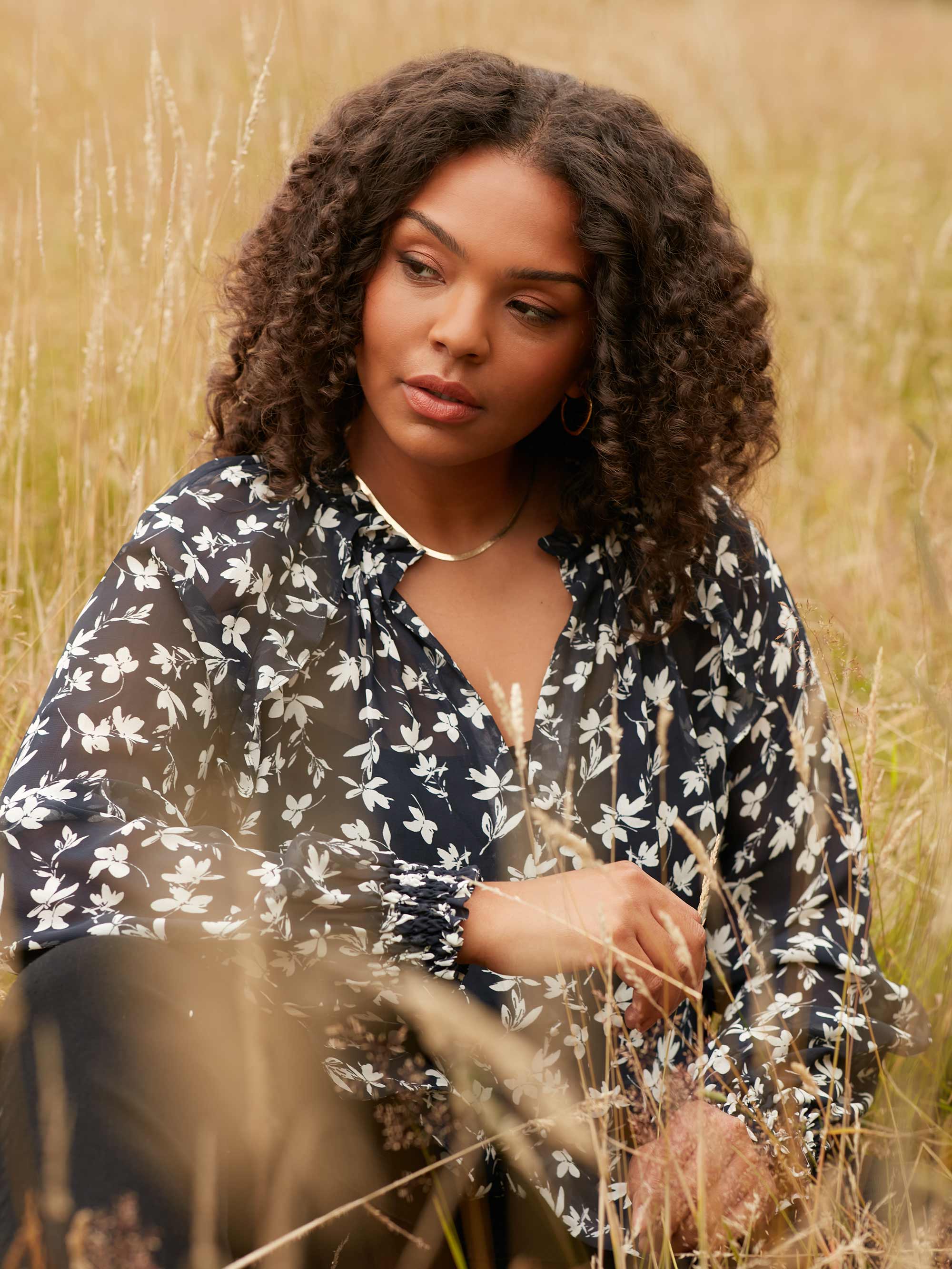 Mono Floral Print Ruffle Front Blouse - Image 2