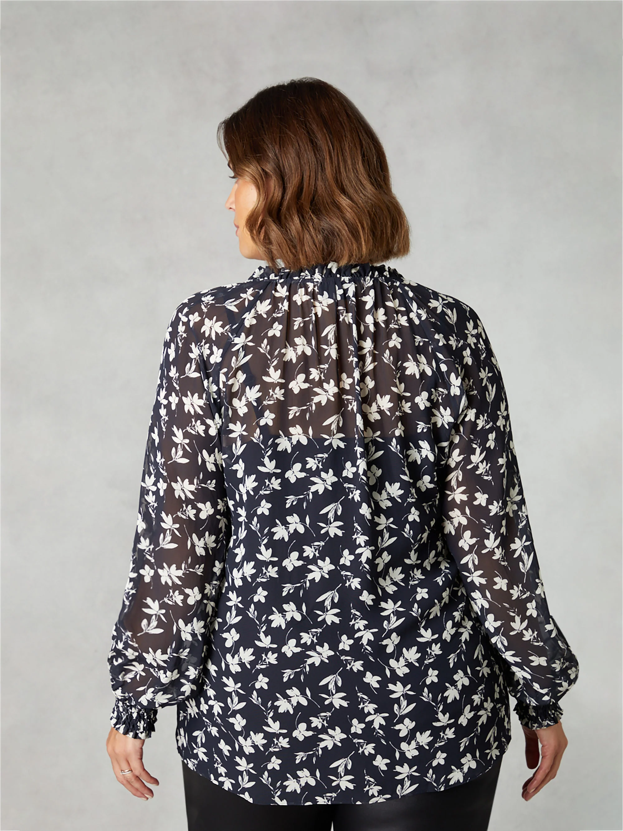 Mono Floral Print Ruffle Front Blouse - Image 5