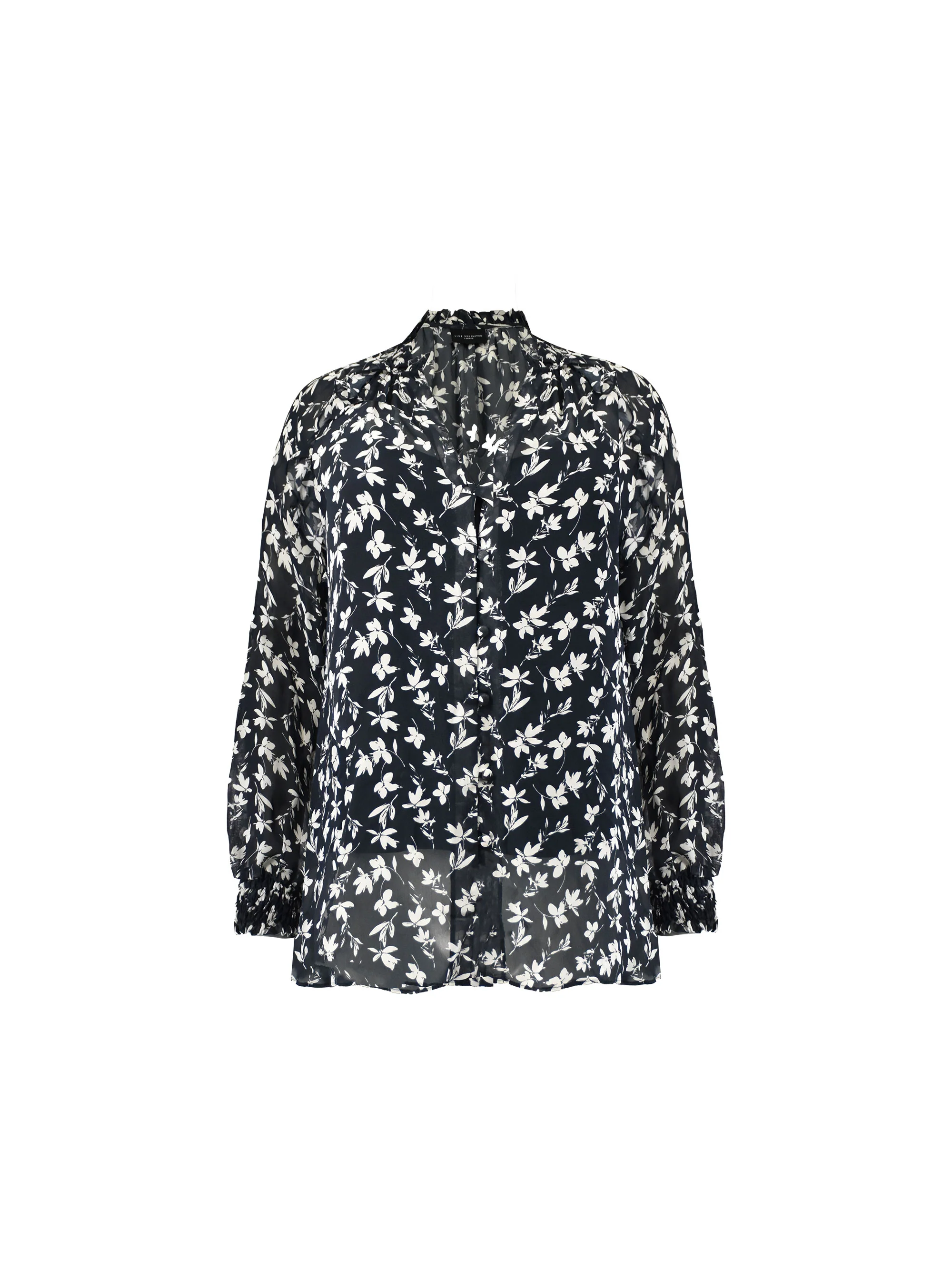 Mono Floral Print Ruffle Front Blouse - Image 6