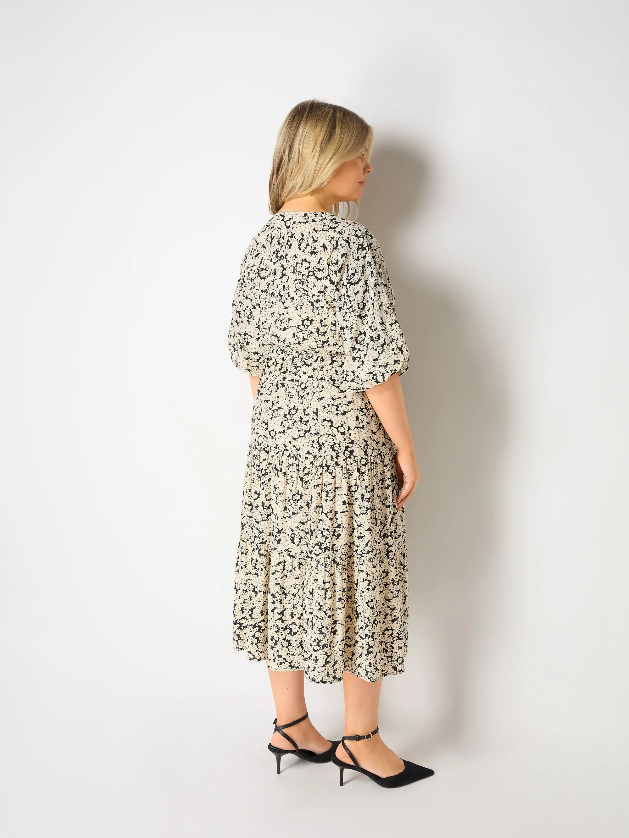 Mono Floral Wrap Midi Dress - Image 4