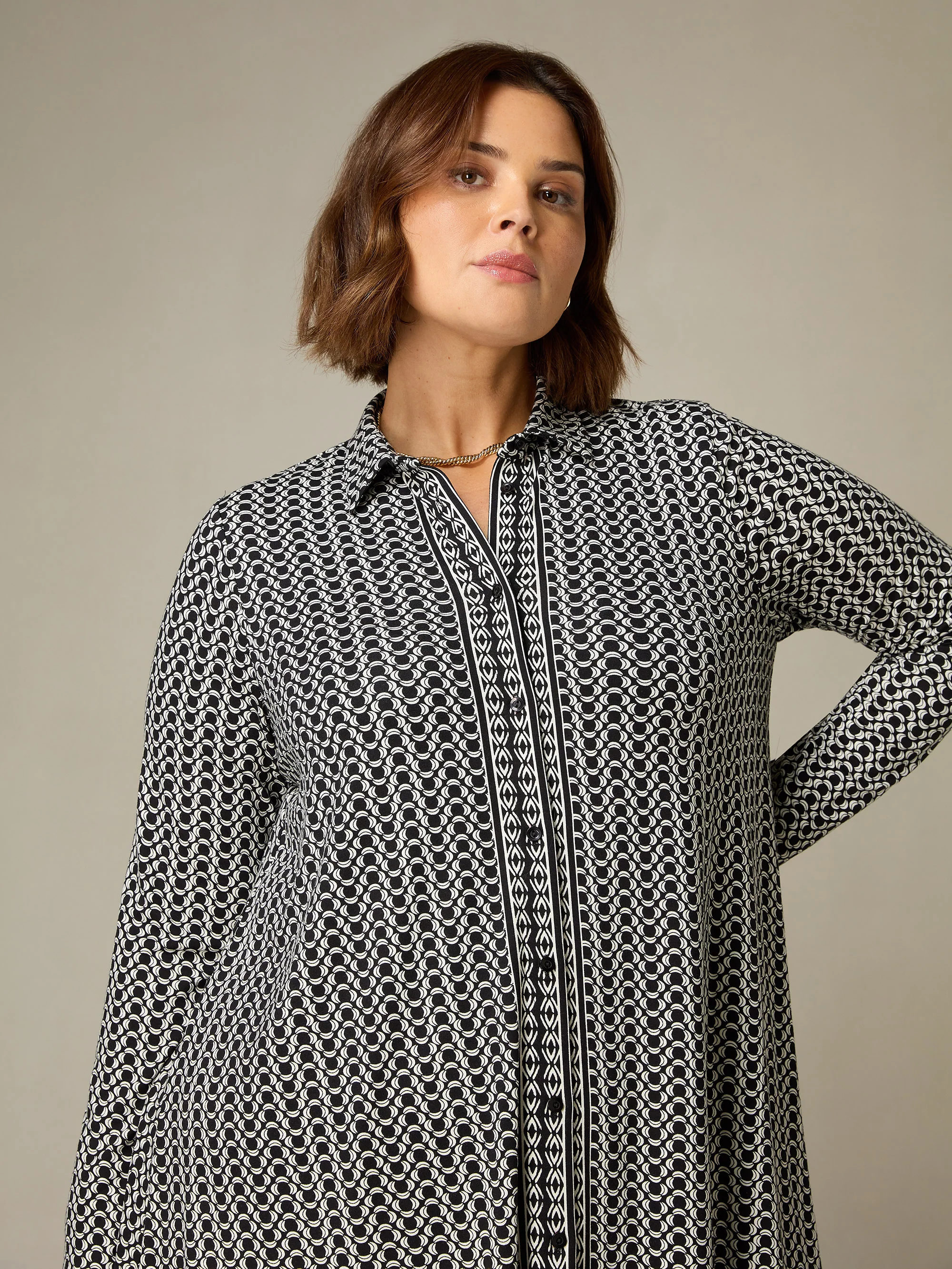 Mono Geo Print Jersey Relaxed Shirt Dress - Image 2