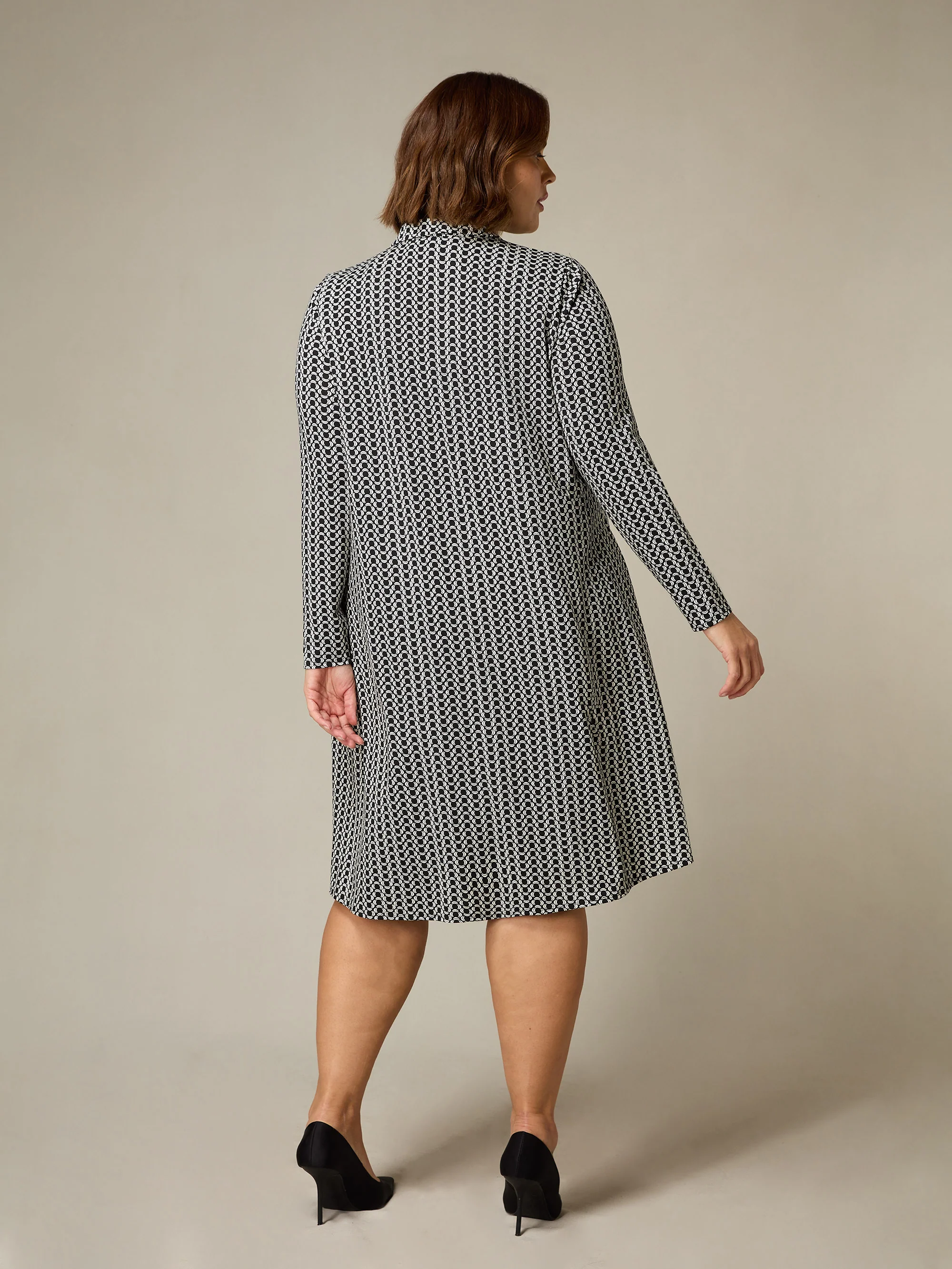 Mono Geo Print Jersey Relaxed Shirt Dress - Image 3