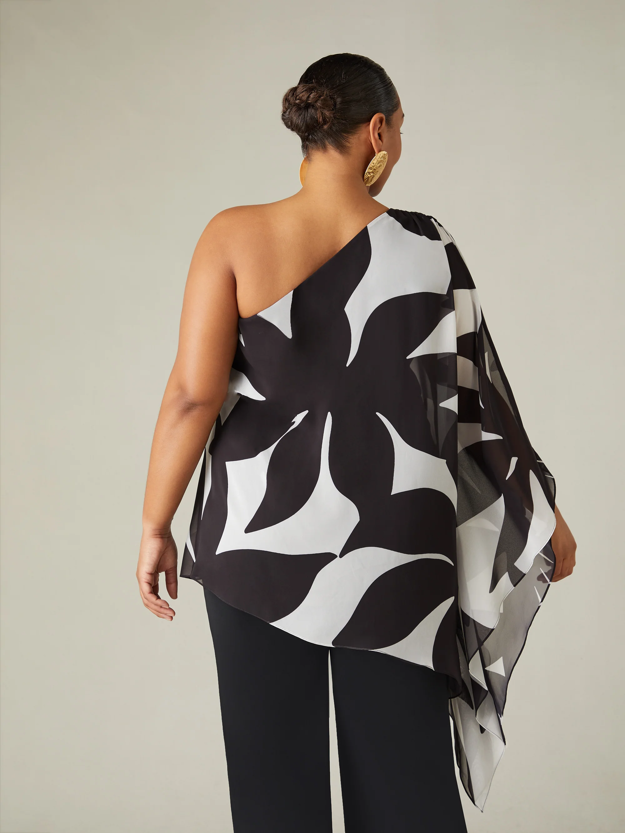 Mono Geo Print One Shoulder Overlay Top - Image 6