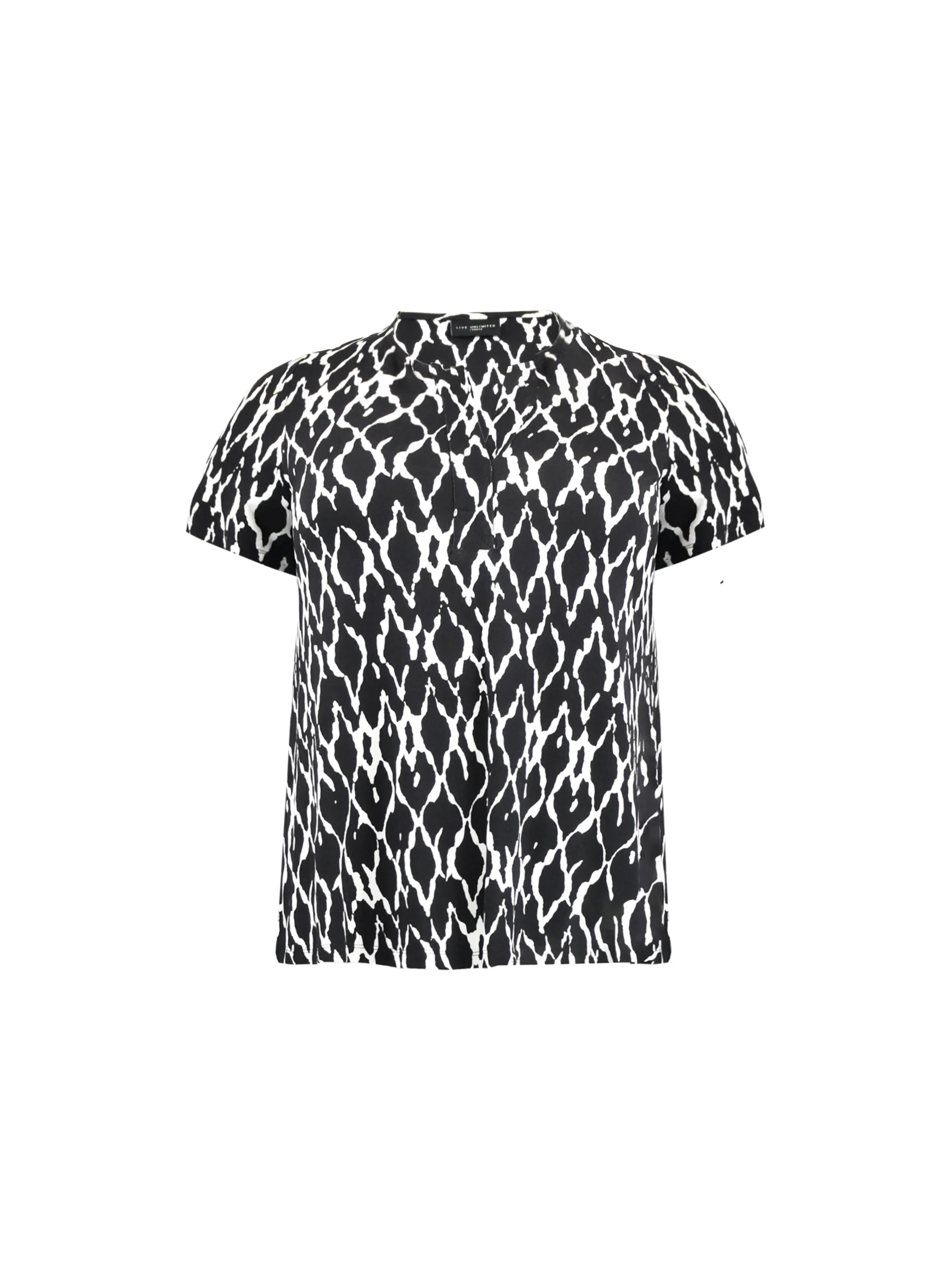 Mono Ikat Print Jersey Notch Front Top - Image 8