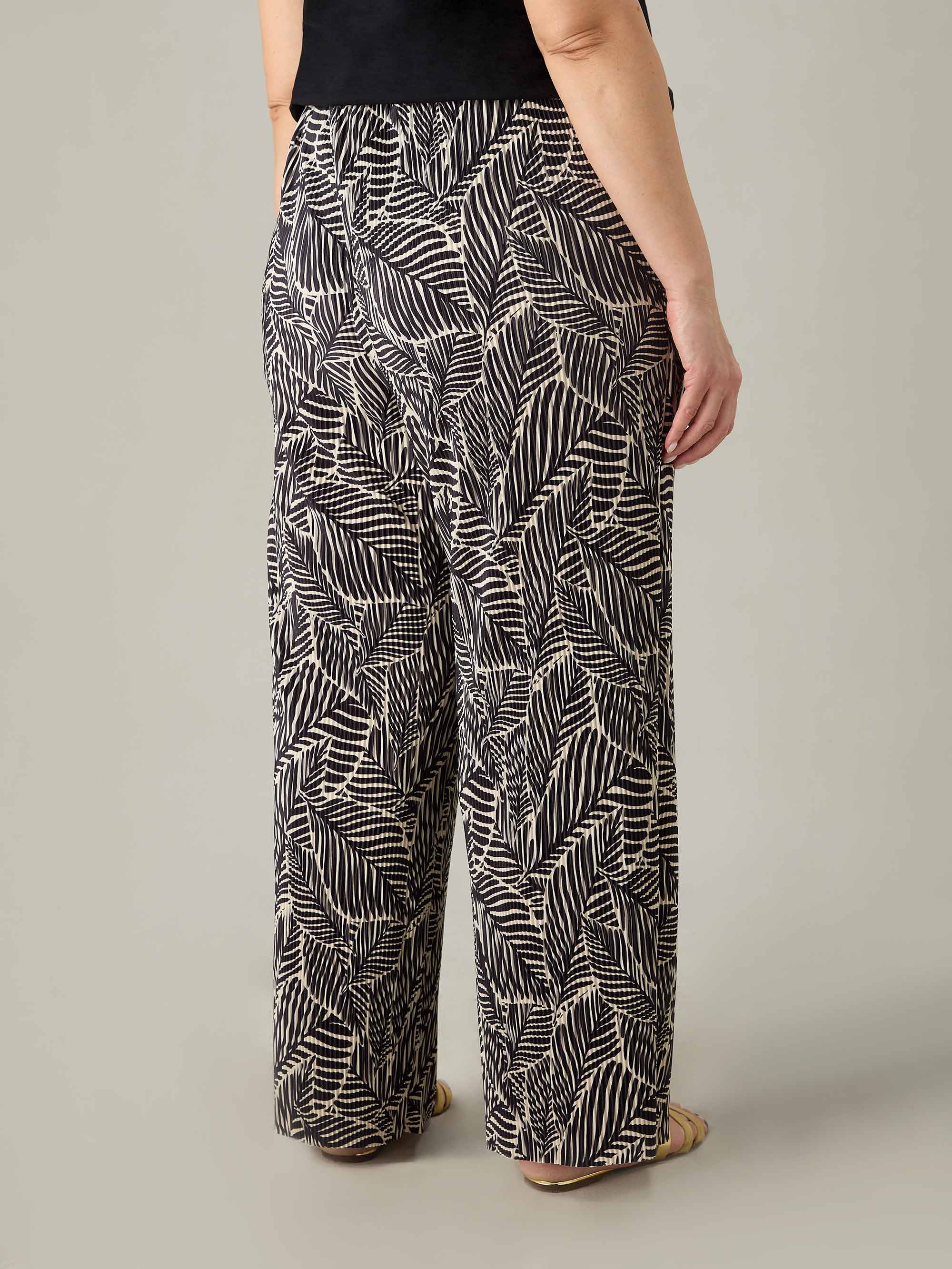 Mono Leaf Print Plisse Trousers - Image 5