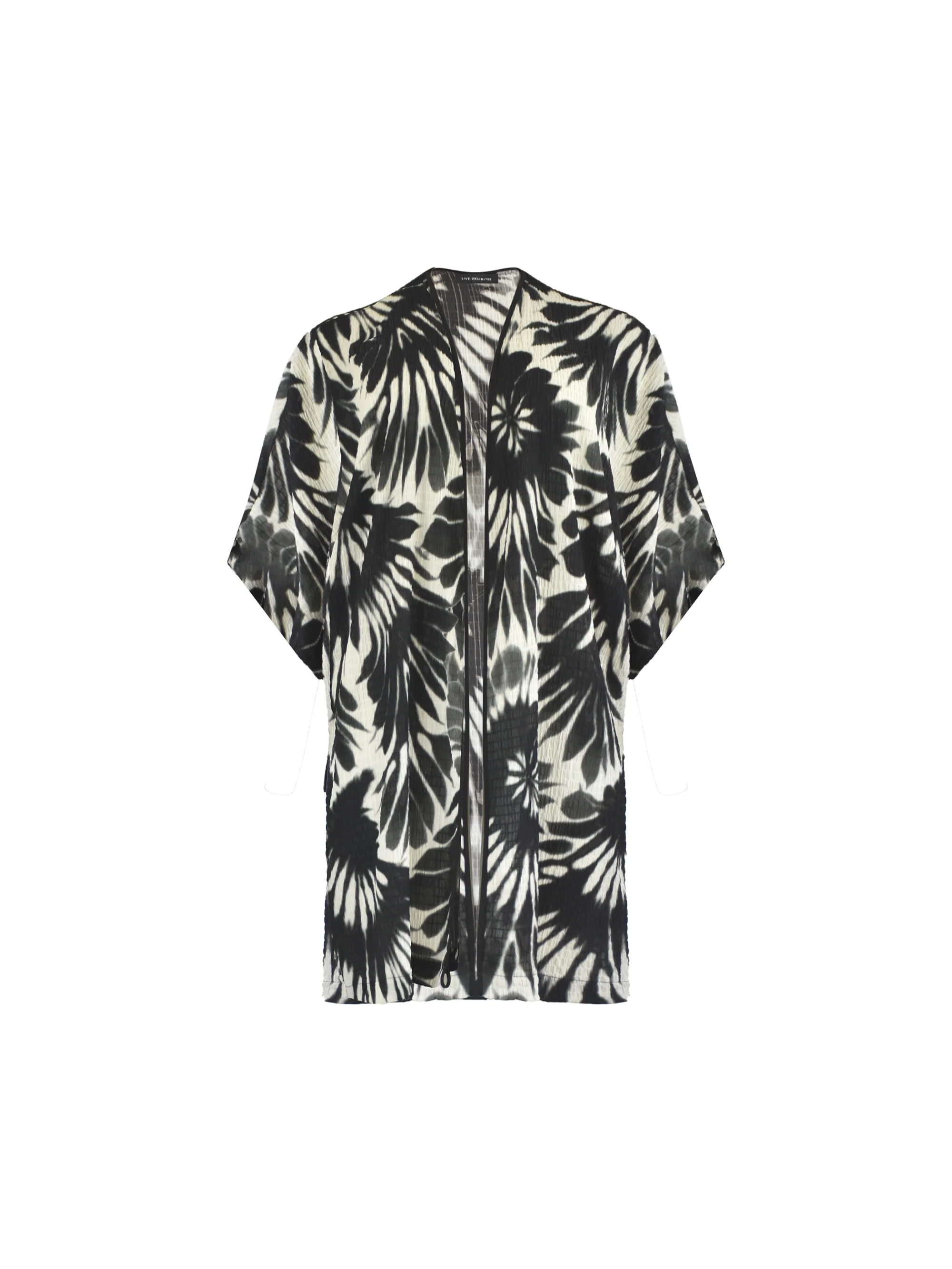 Mono Leaf Print Textured Kimono - Image 6