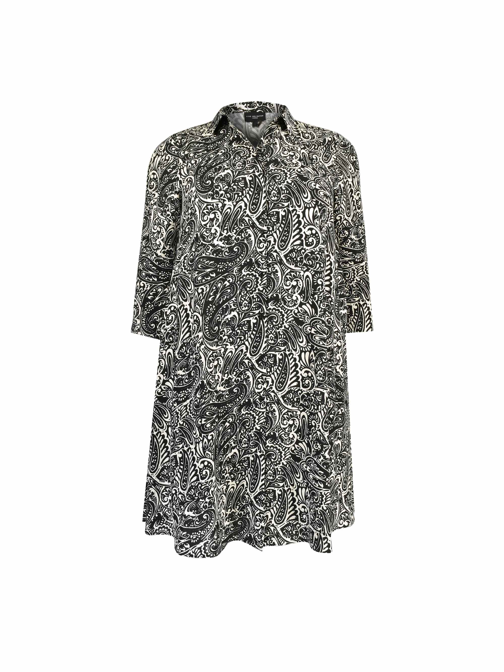 Mono Paisley 3/4 Length Sleeve Swing Shirt Dress - Image 5