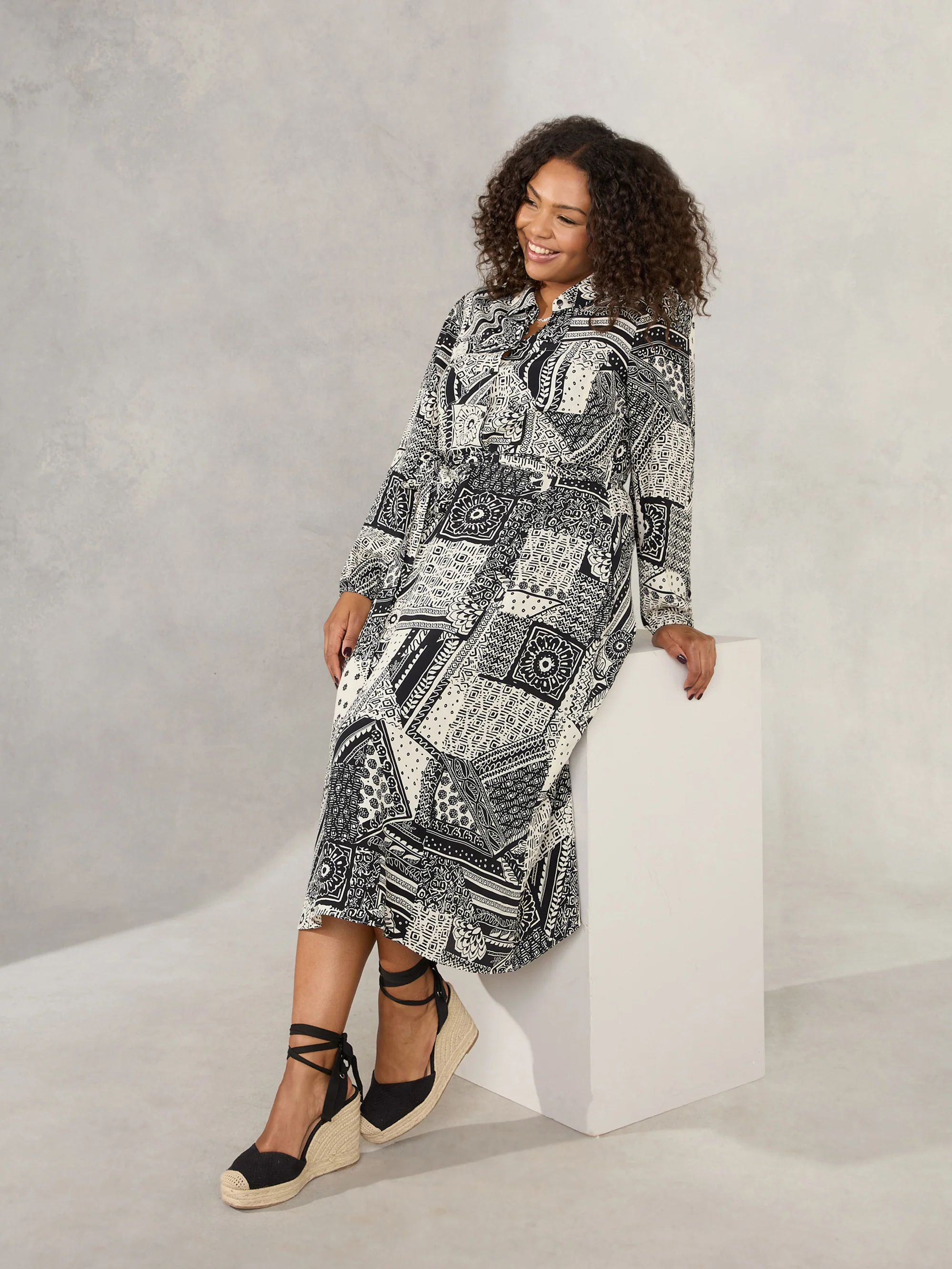 Mono Patchwork Paisley Print Midi Shirt Dress - Image 2