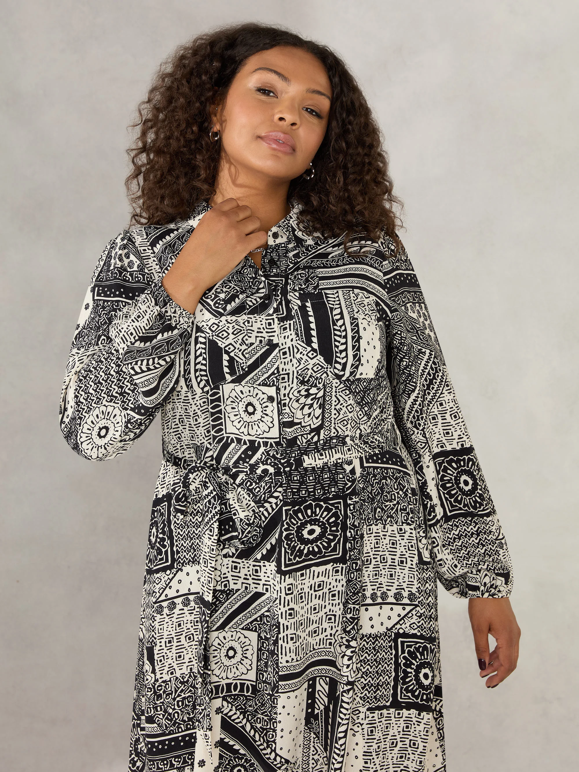 Mono Patchwork Paisley Print Midi Shirt Dress - Image 3