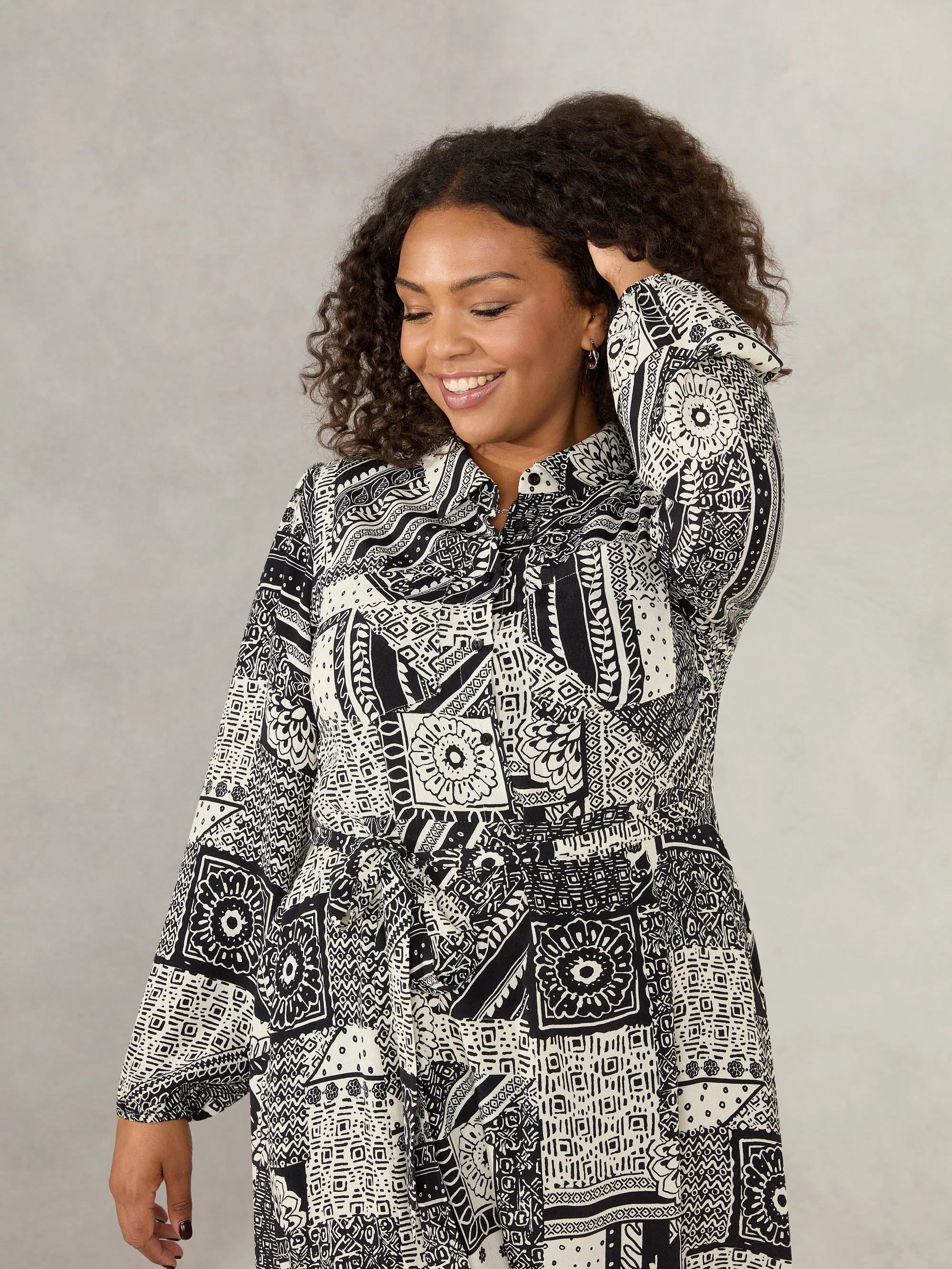 Mono Patchwork Paisley Print Midi Shirt Dress - Image 4