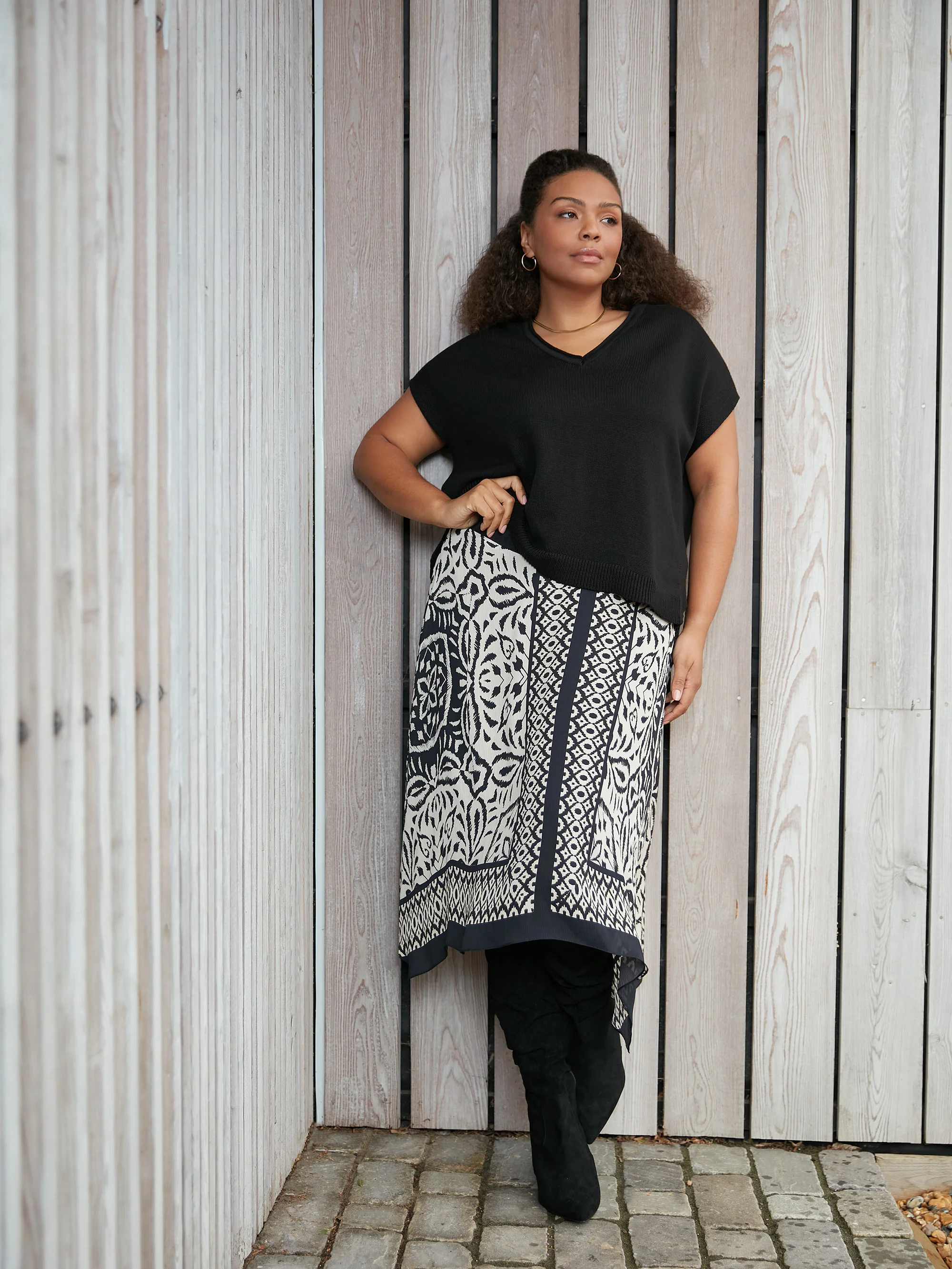 Mono Placement Print Hanky Hem Skirt - Image 3