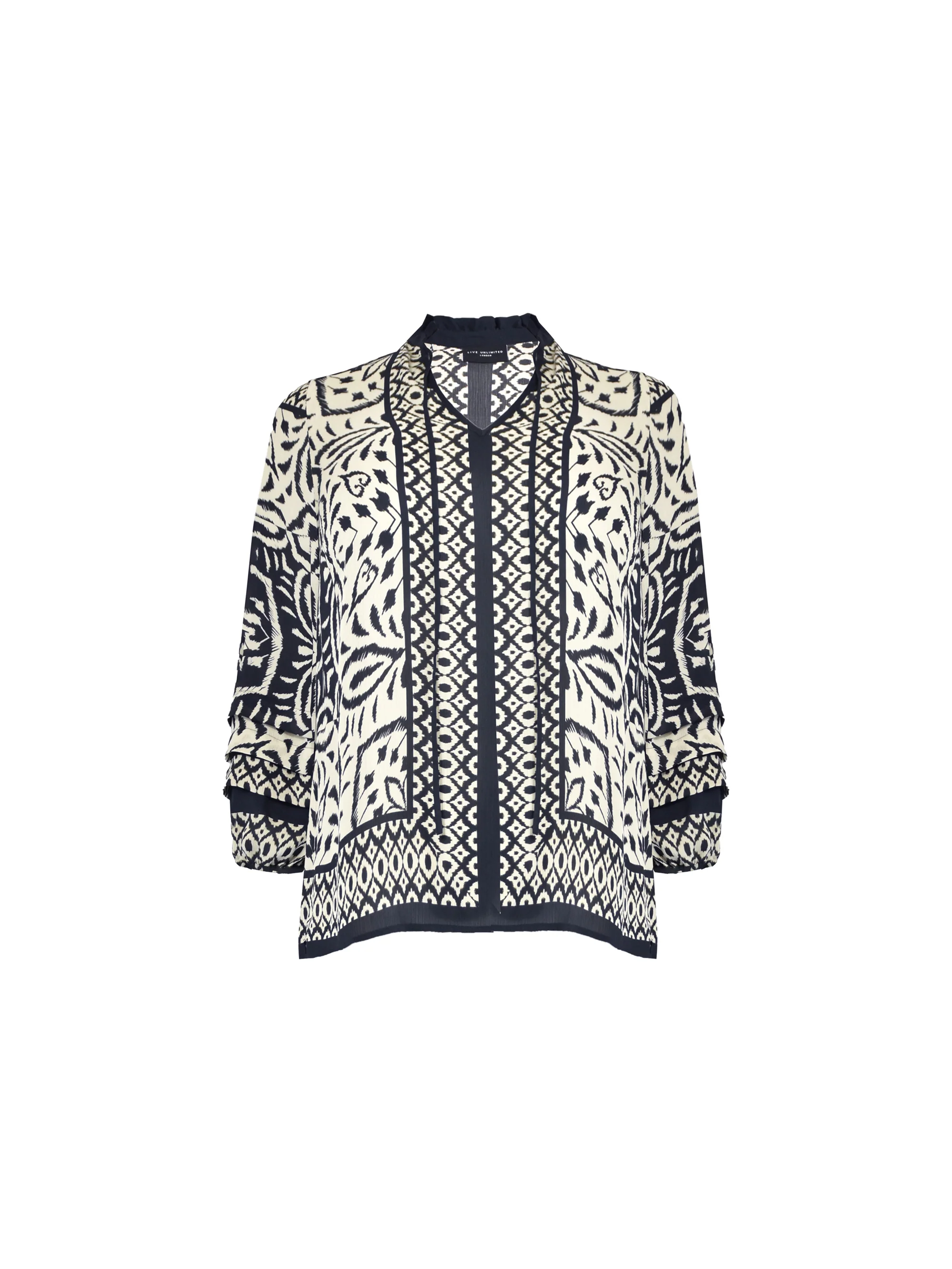 Mono Placement Print Pleat Sleeve Blouse - Image 11