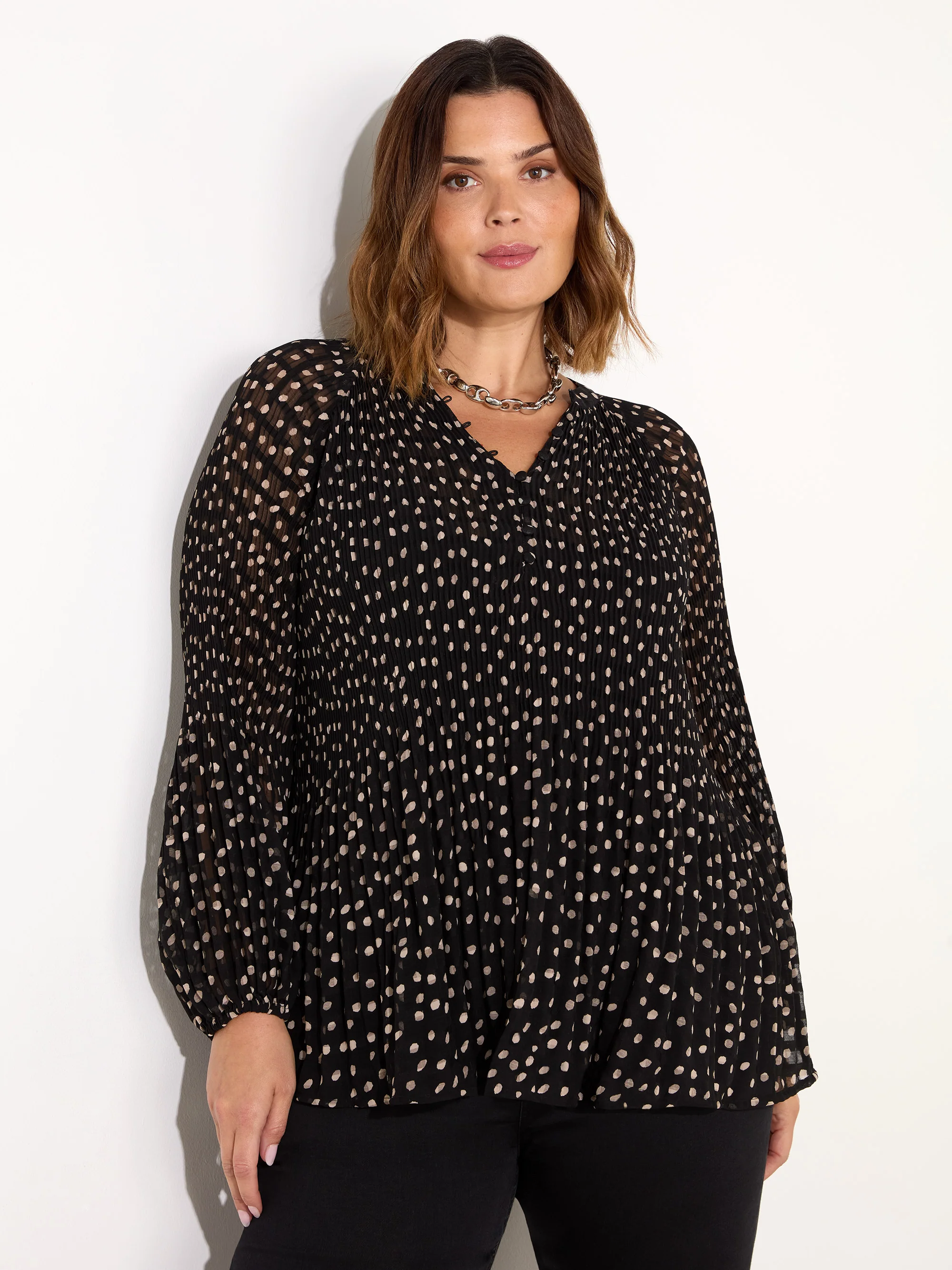 Mono Polka Dot Pleat Blouse - Image 2