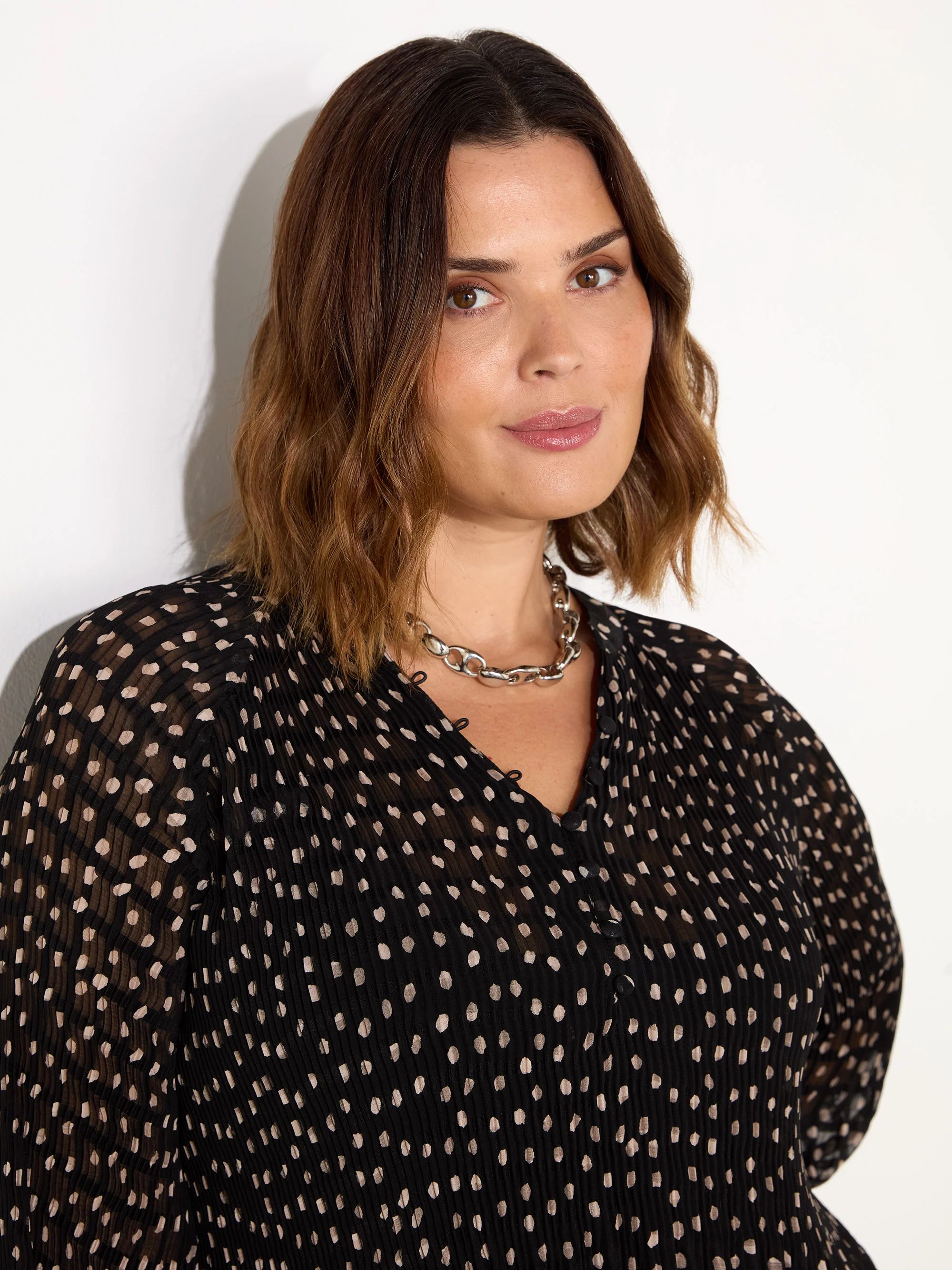 Mono Polka Dot Pleat Blouse - Image 3
