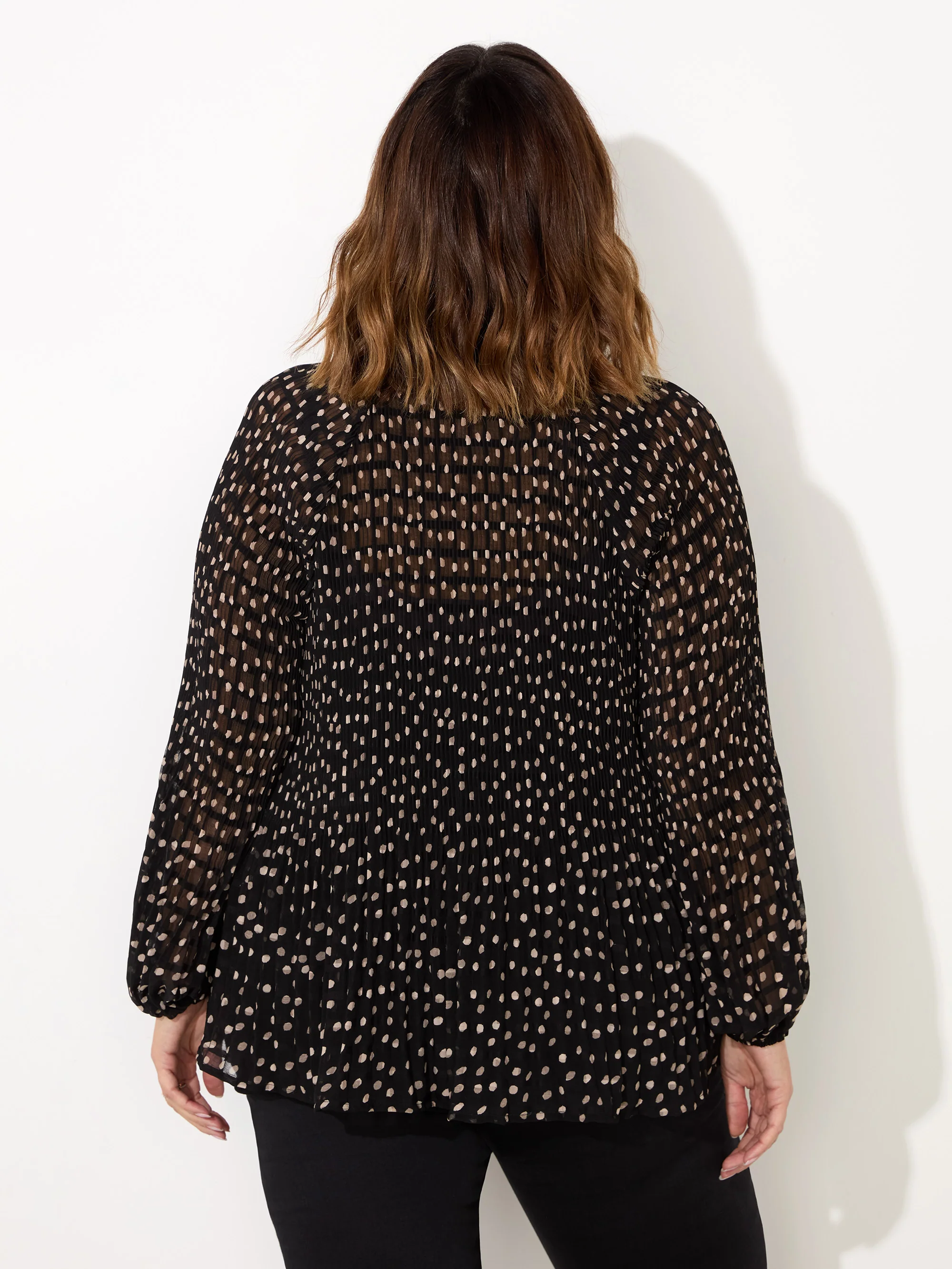 Mono Polka Dot Pleat Blouse - Image 5
