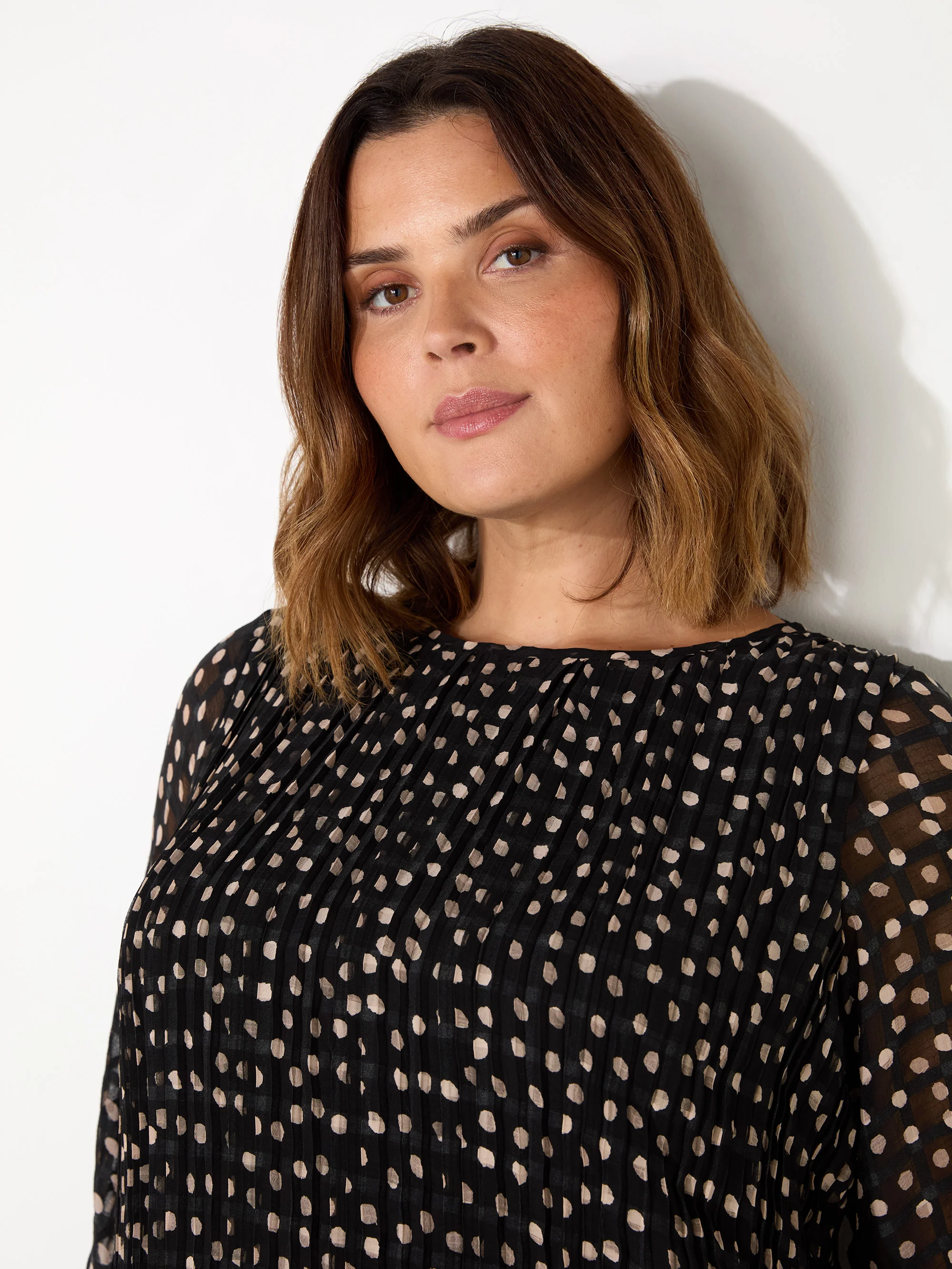 Mono Polka Dot Pleat Dress - Image 3