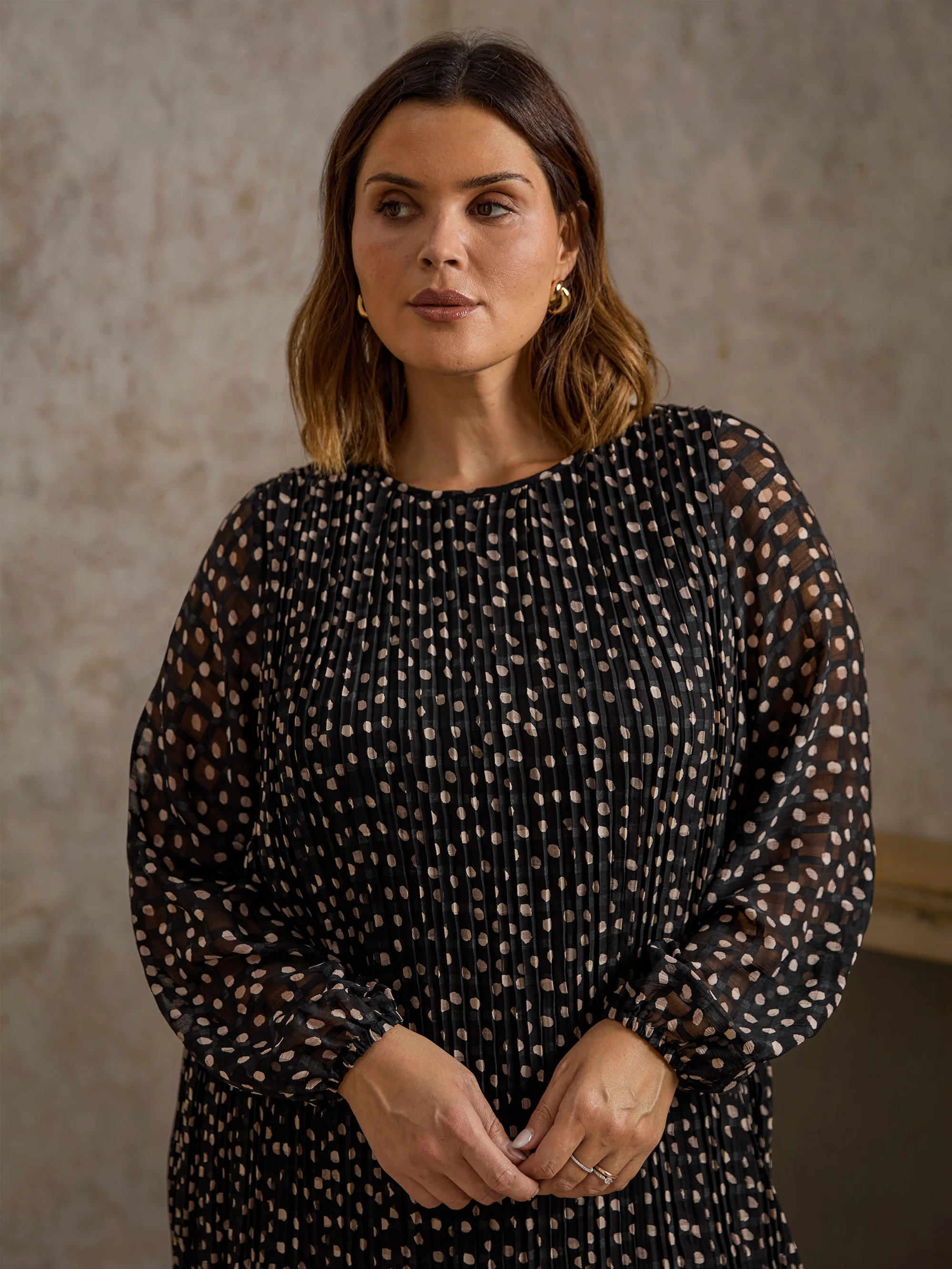 Mono Polka Dot Pleat Dress - Image 7