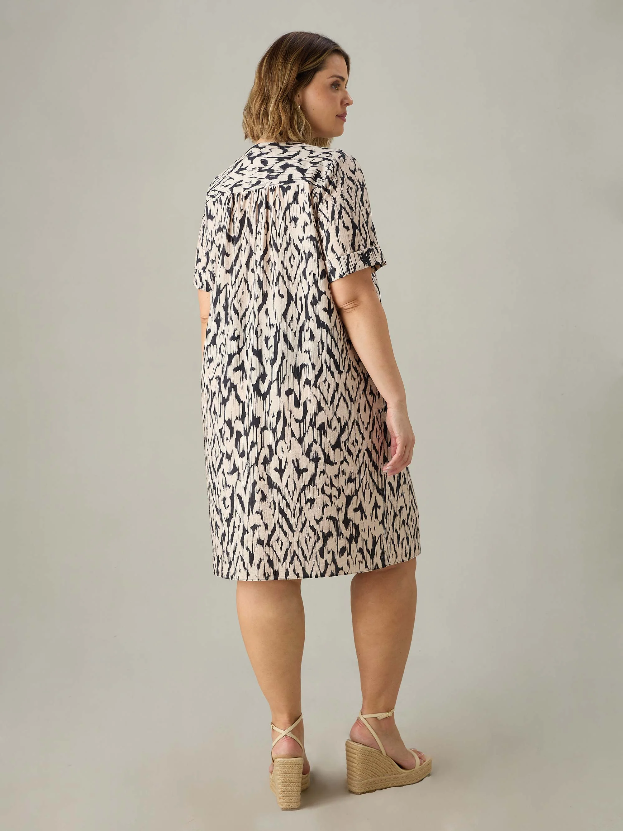 Mono Print Pleat Front Dress - Image 5