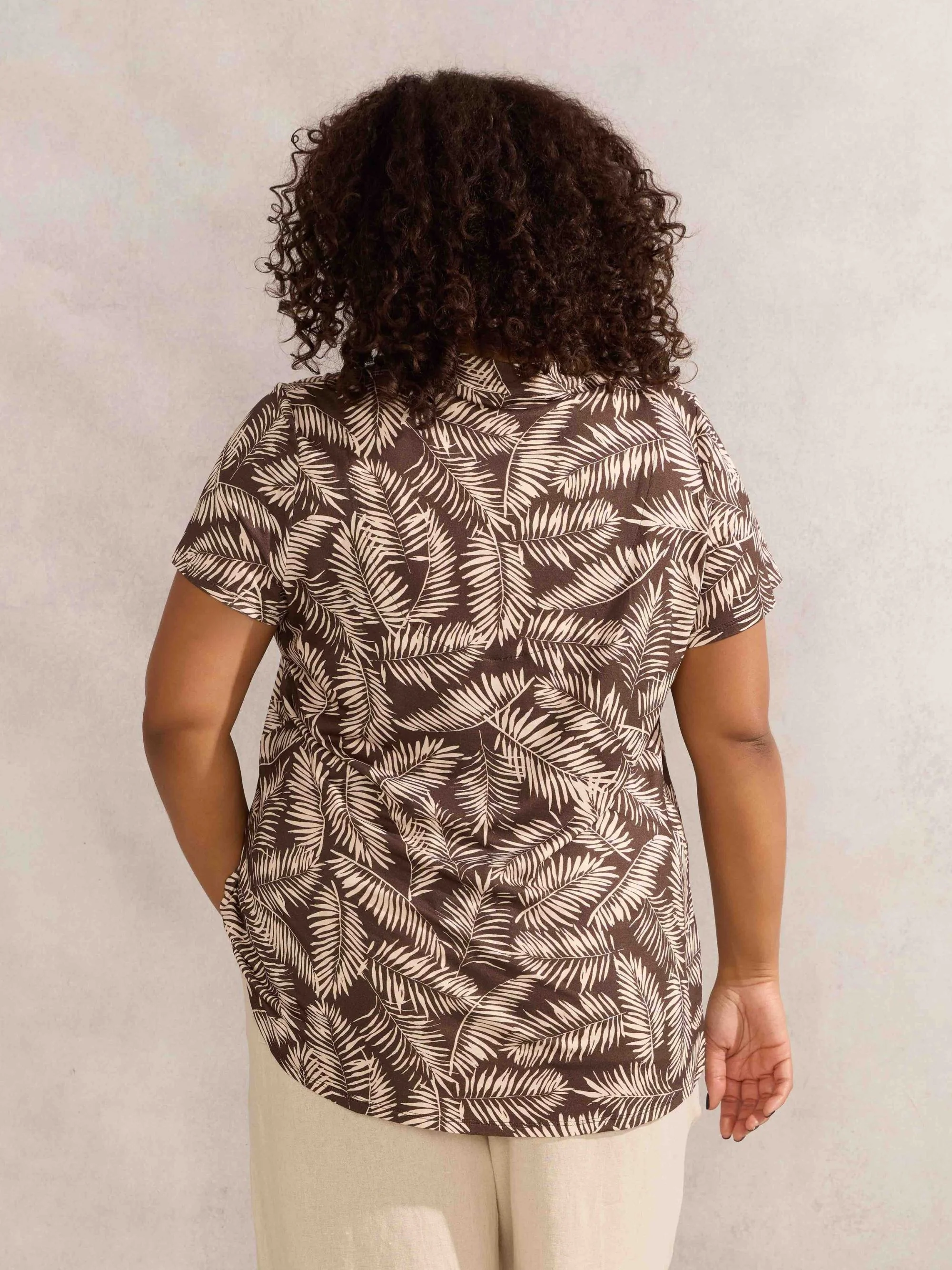 Chocolate Leaf Print Pleat Front Top - Image 3