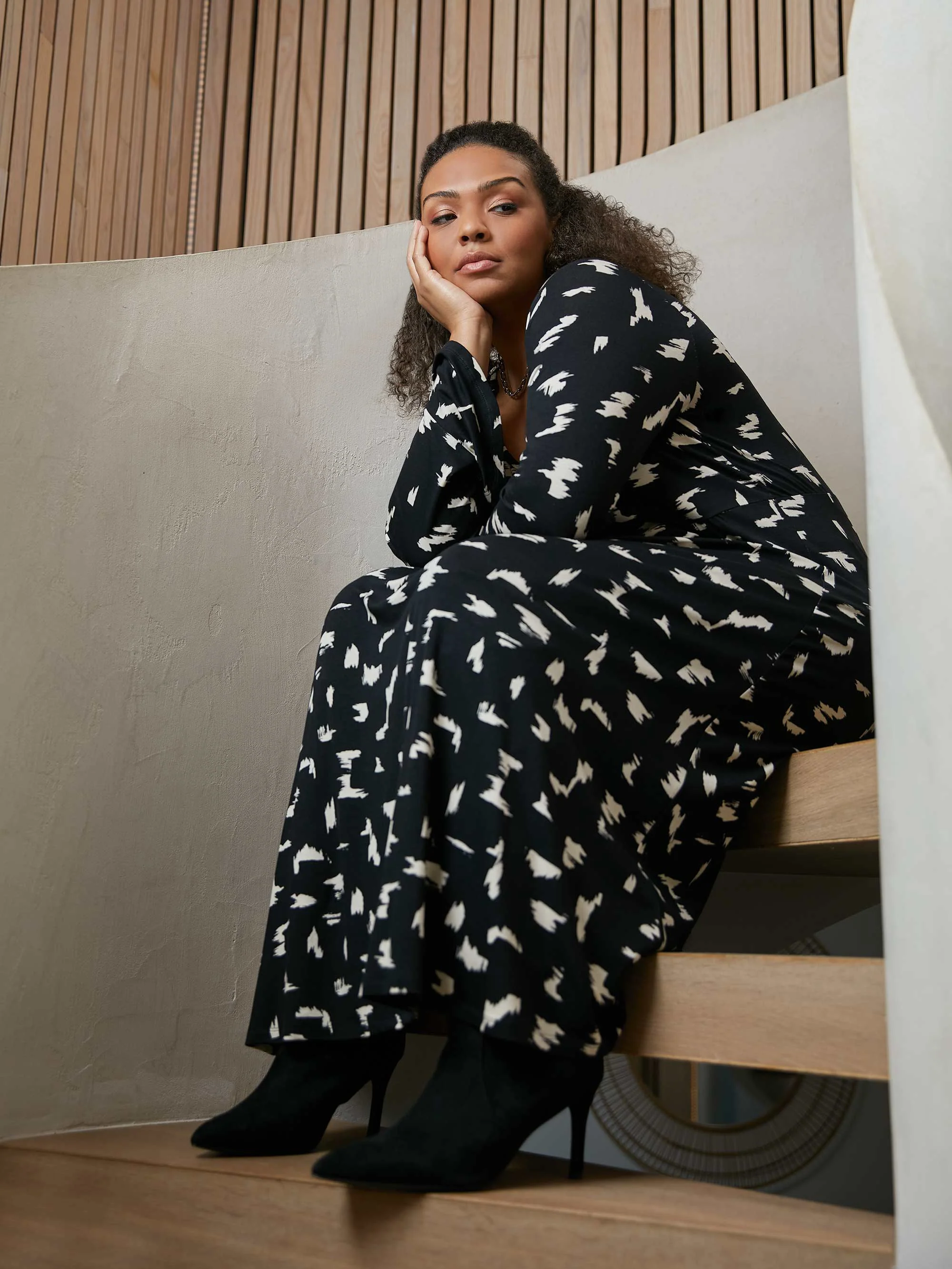 Mono Smudge Print Jersey Midi Dress - Image 3