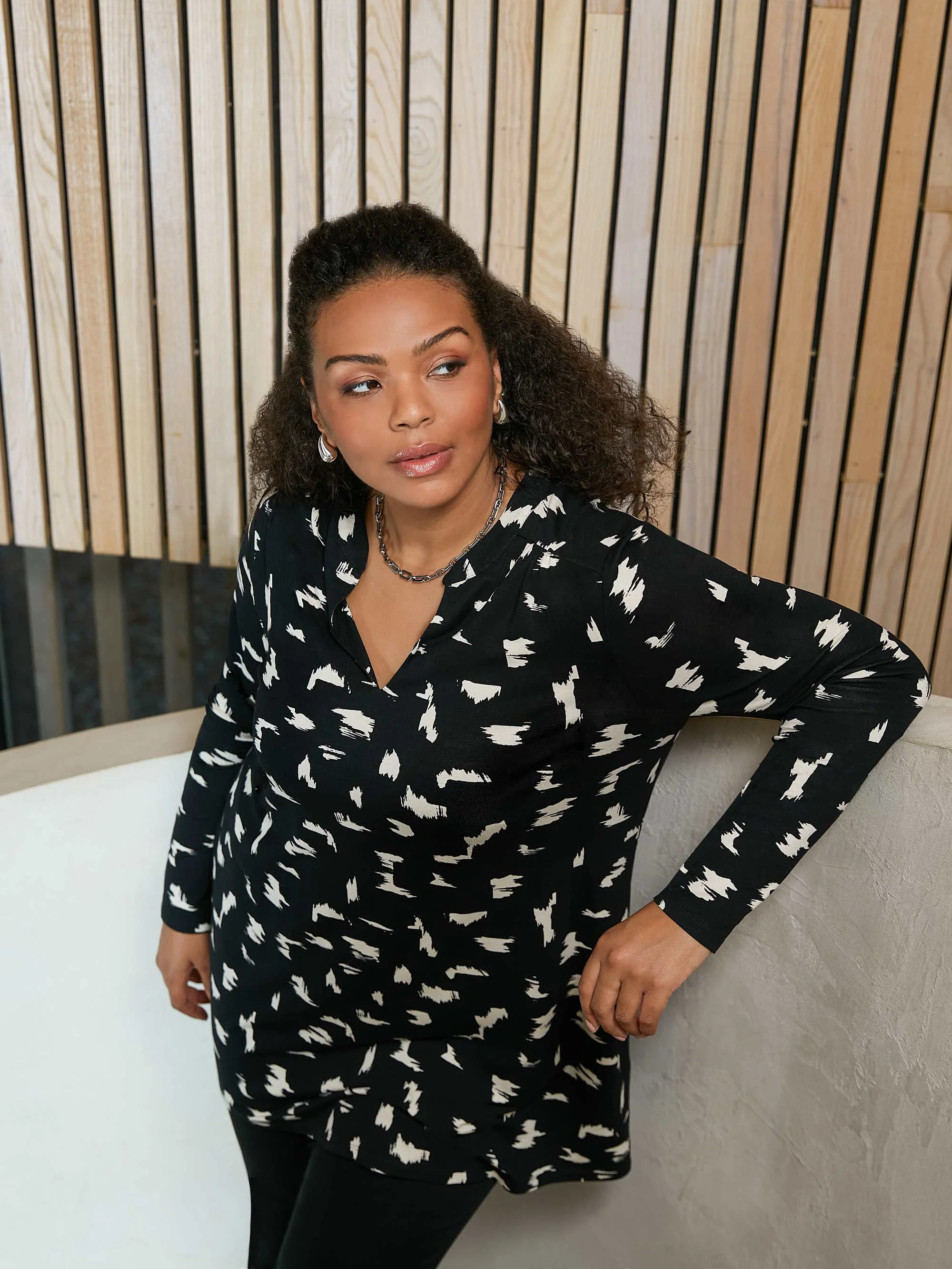 Mono Smudge Print Jersey V-Neck Tunic - Image 2