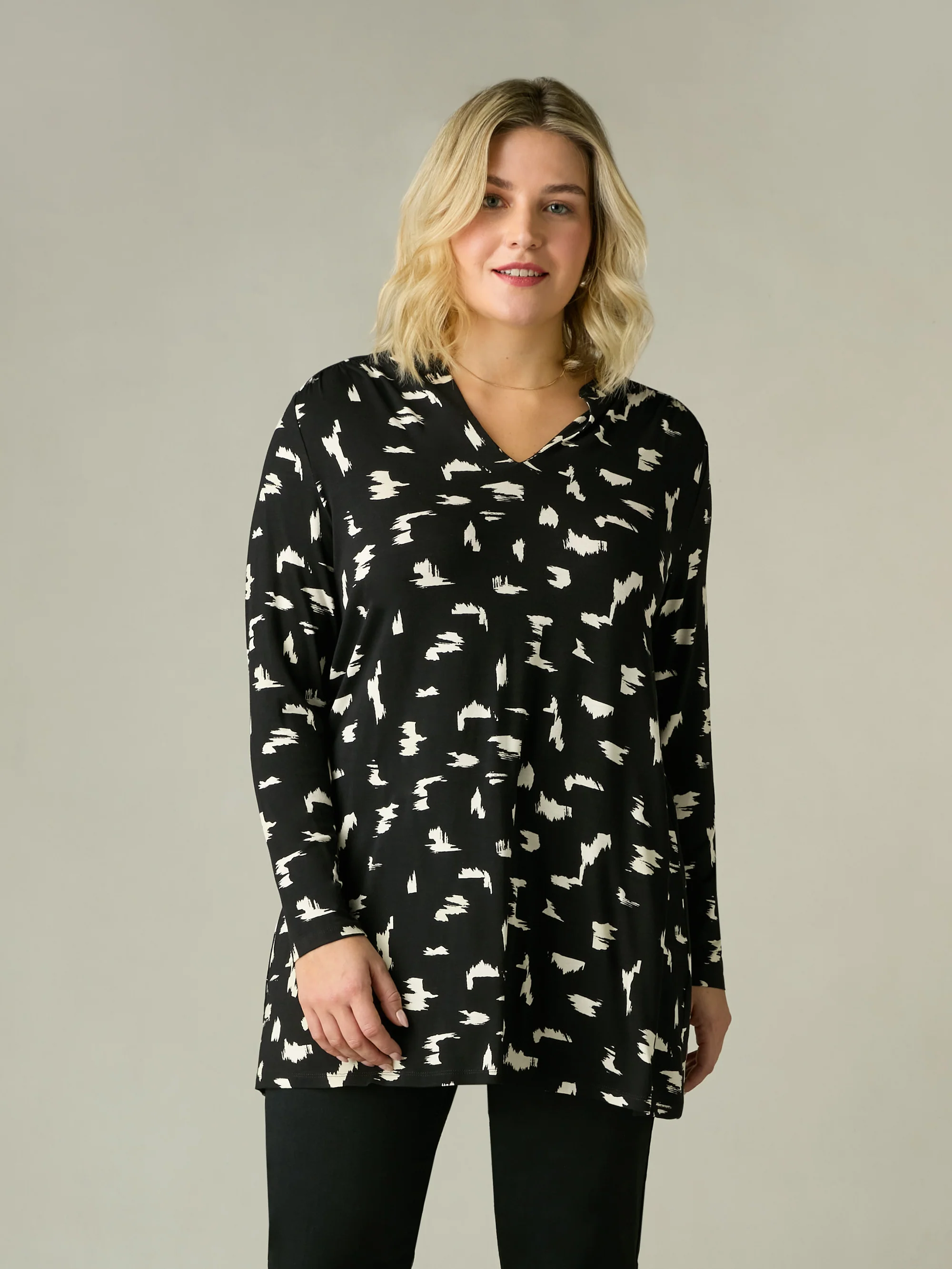 Mono Smudge Print Jersey V-Neck Tunic - Image 3