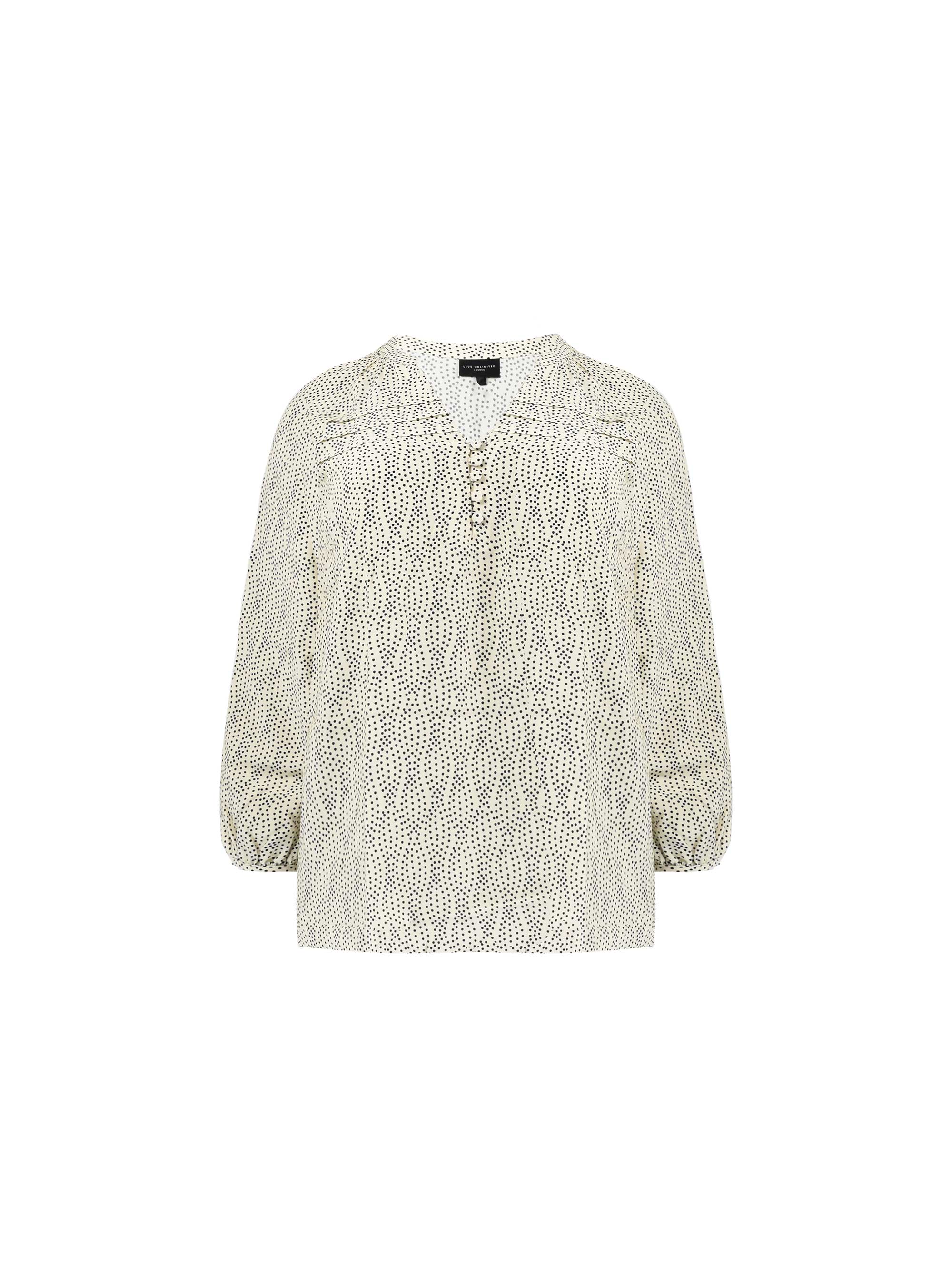 Mono Spot Pleated Yoke Boho Blouse - Image 6