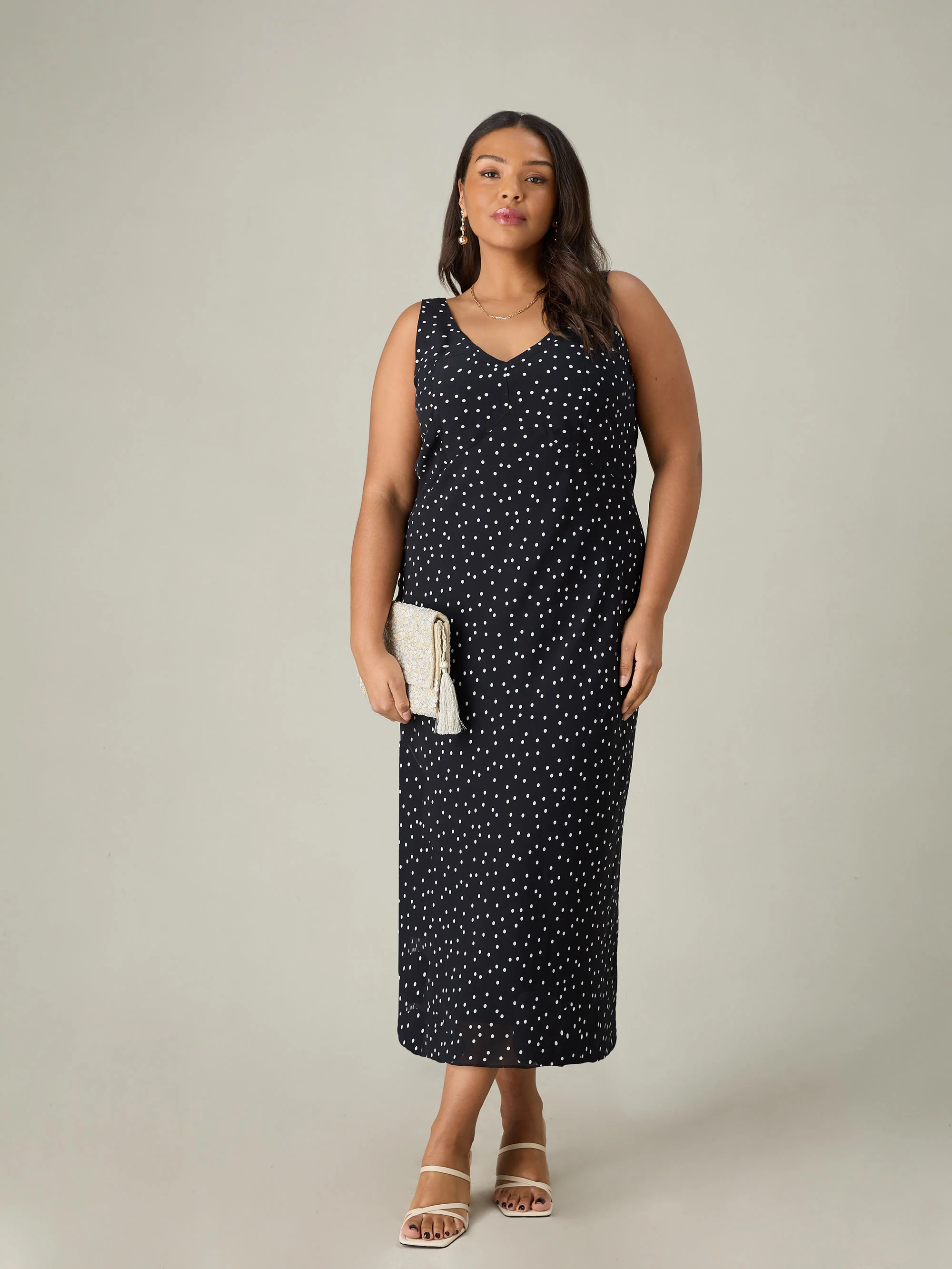 Mono Spot Print Bias Cut Bustier Dress - Image 3