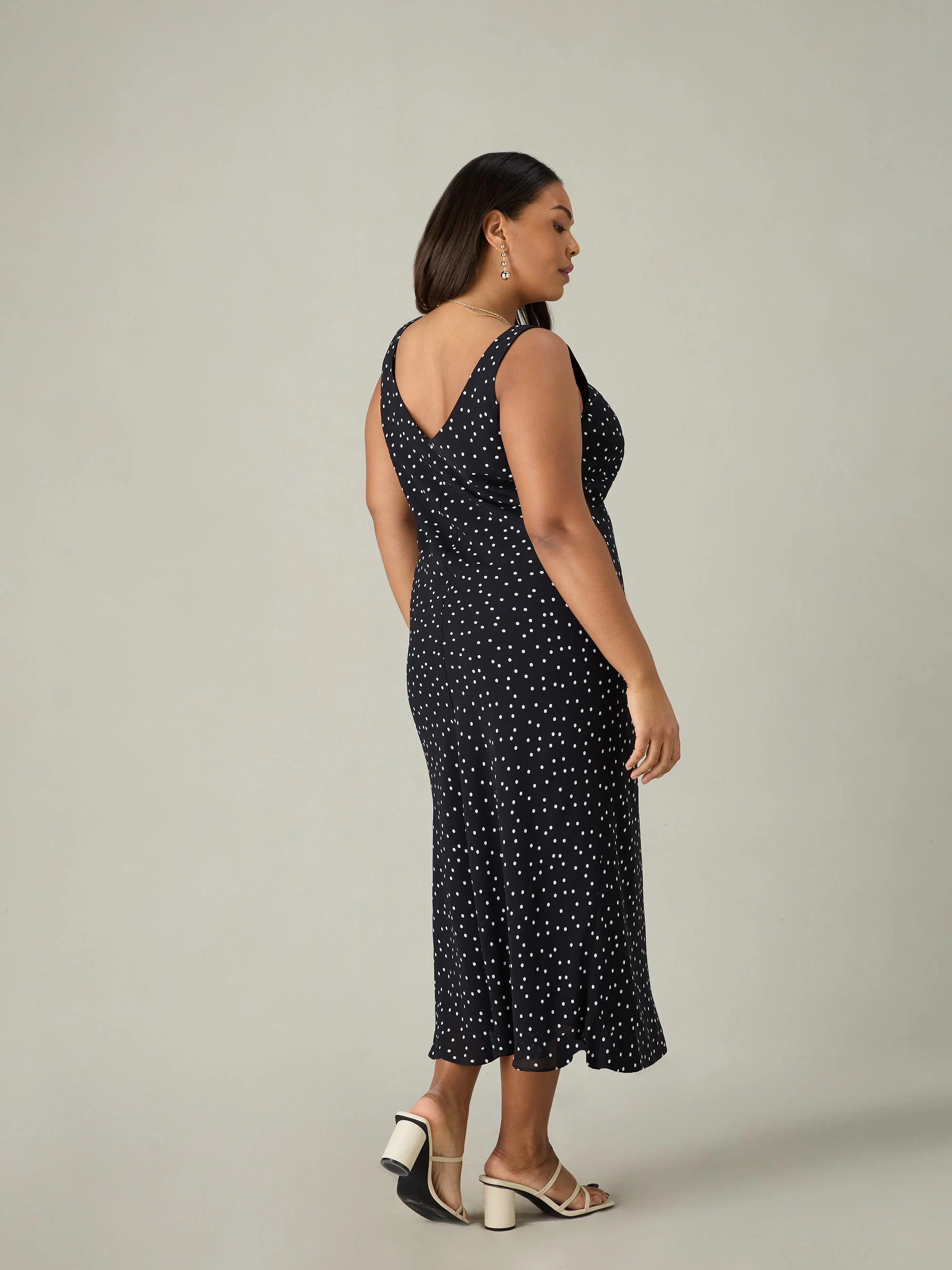 Mono Spot Print Bias Cut Bustier Dress - Image 5