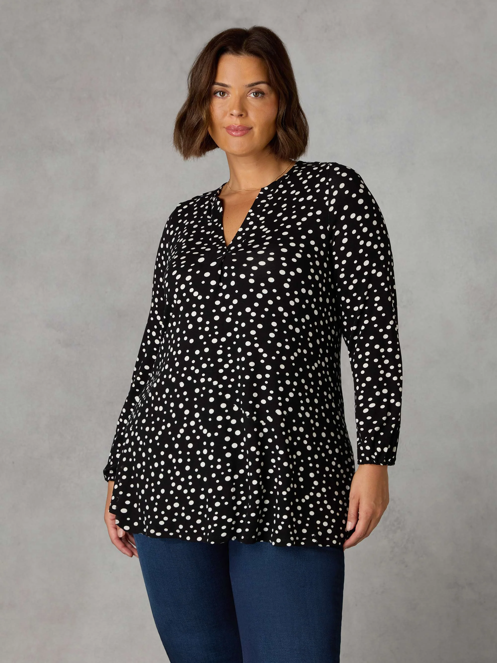 Mono Spot Print Jersey Notch Front Top - Image 2