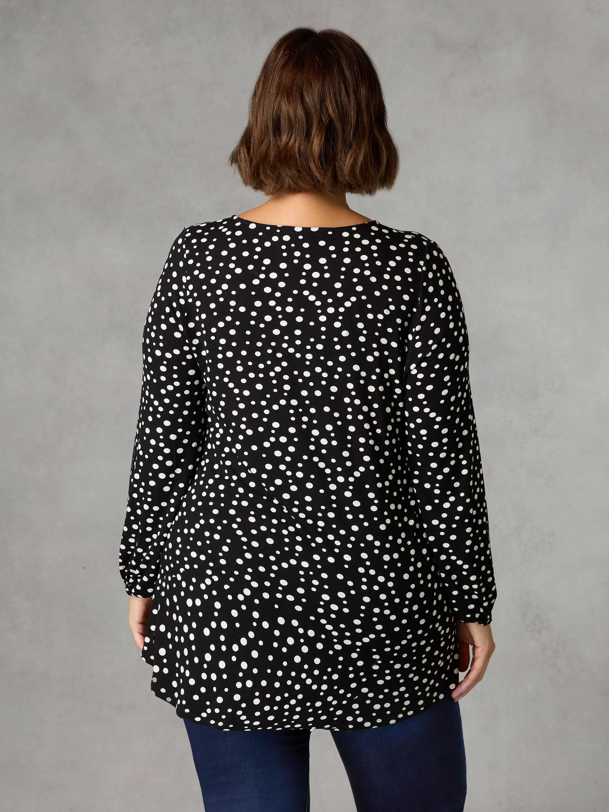 Mono Spot Print Jersey Notch Front Top - Image 4