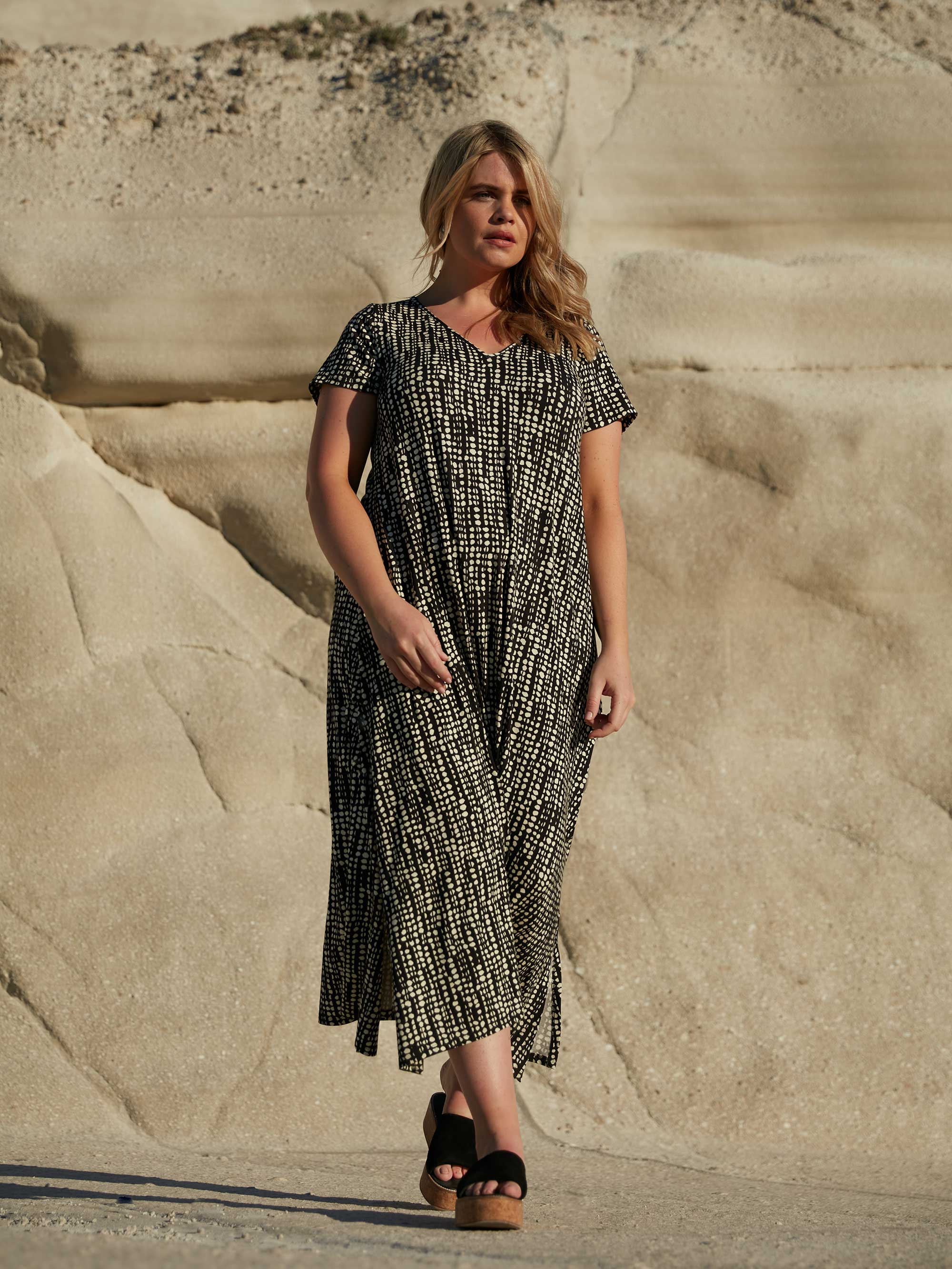 Mono Spot Print Jersey V-Neck Midaxi Dress - Image 2
